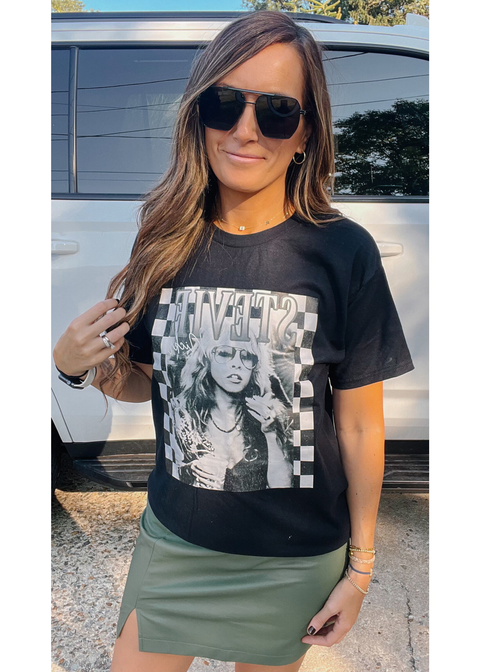Stevie Check Print Graphic Tee
