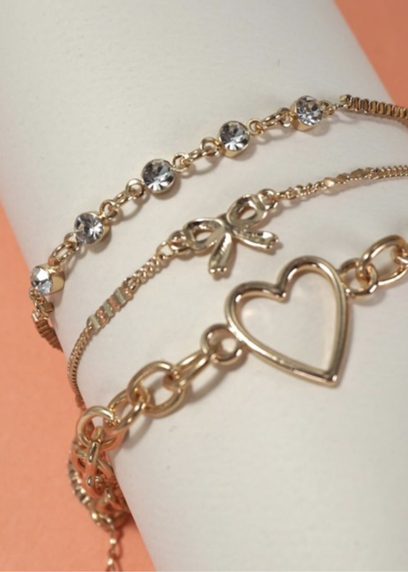 Multi Layer Bow Heart Bracelet