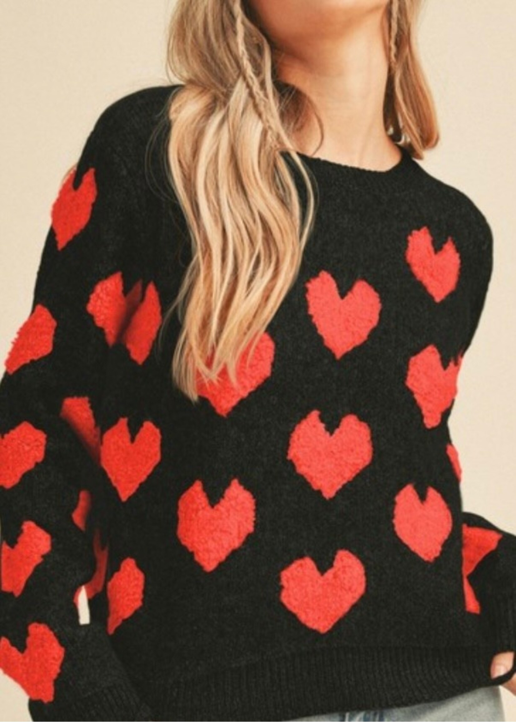 All Eyes on You Fuzzy Heart Sweater