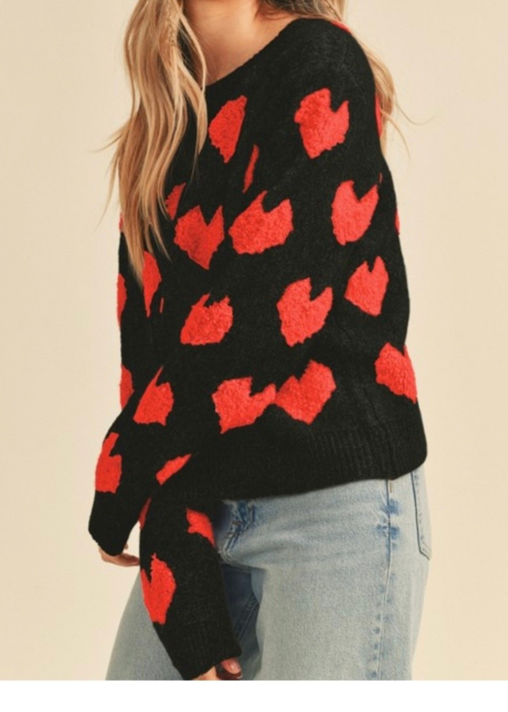 All Eyes on You Fuzzy Heart Sweater