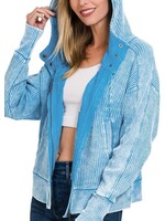 Danine Acid Wash Waffle Knit Zip Up
