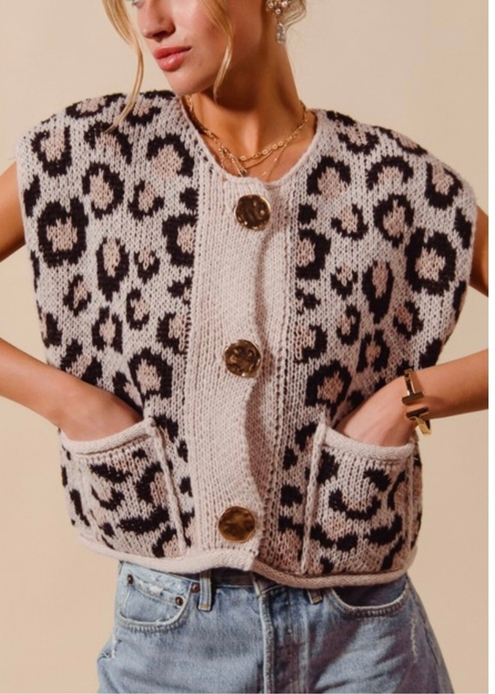 Clocking In Leopard Sweater Vest