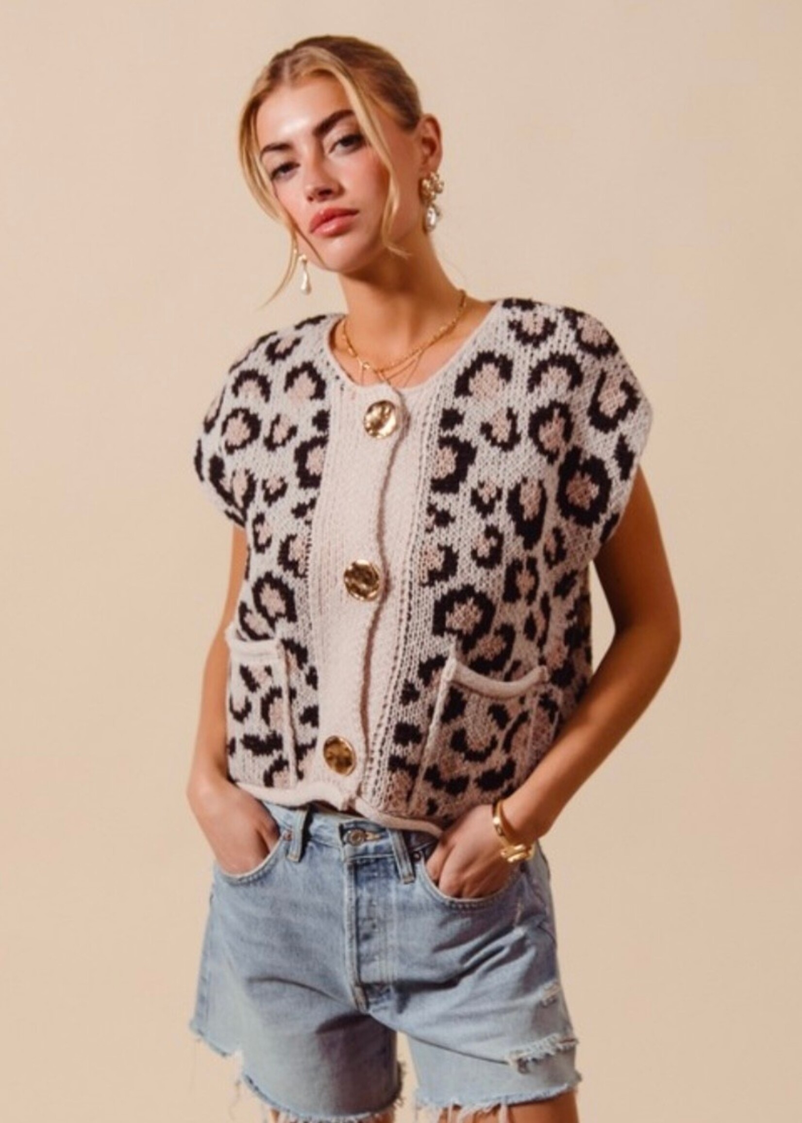 Clocking In Leopard Sweater Vest