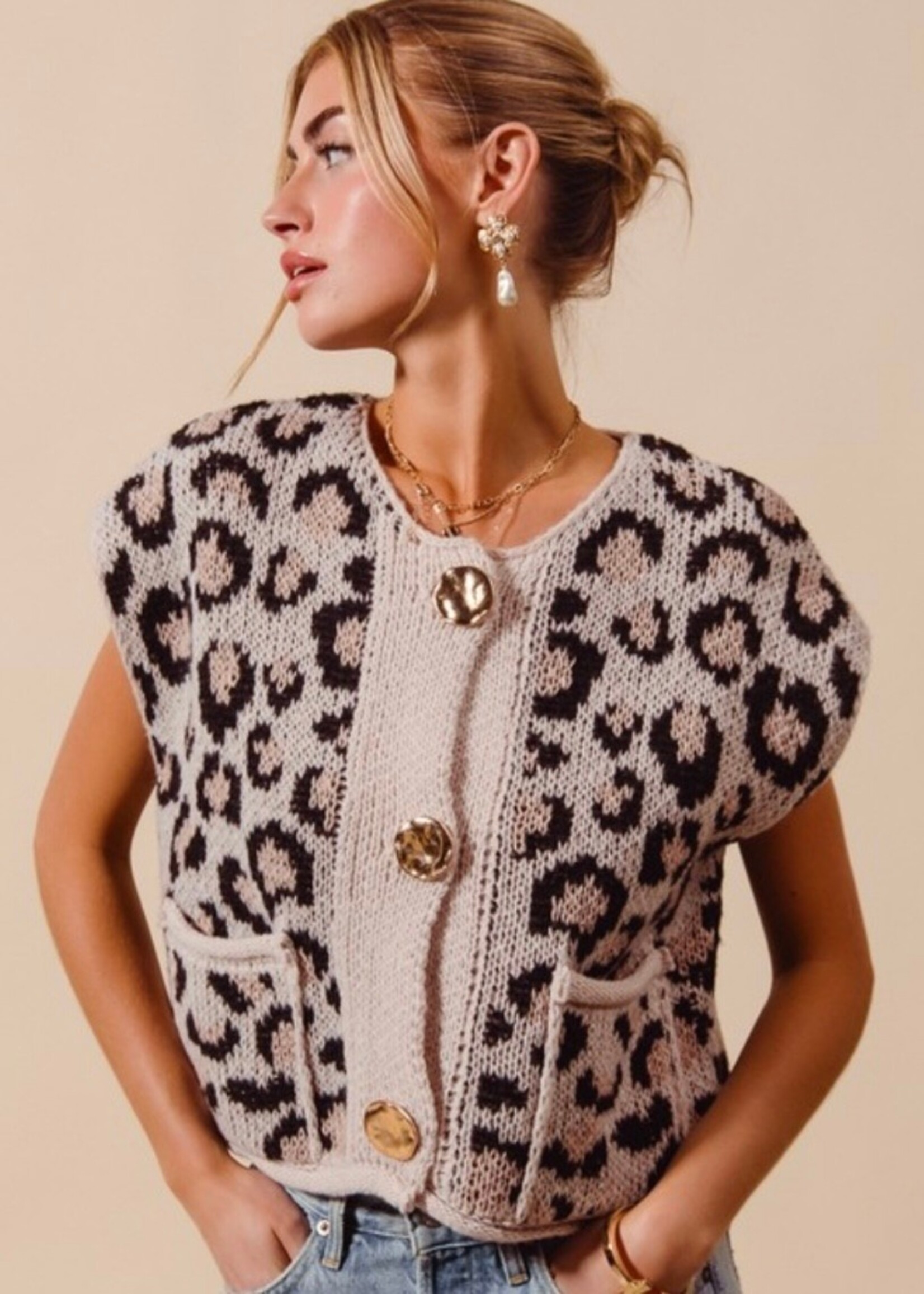 Clocking In Leopard Sweater Vest