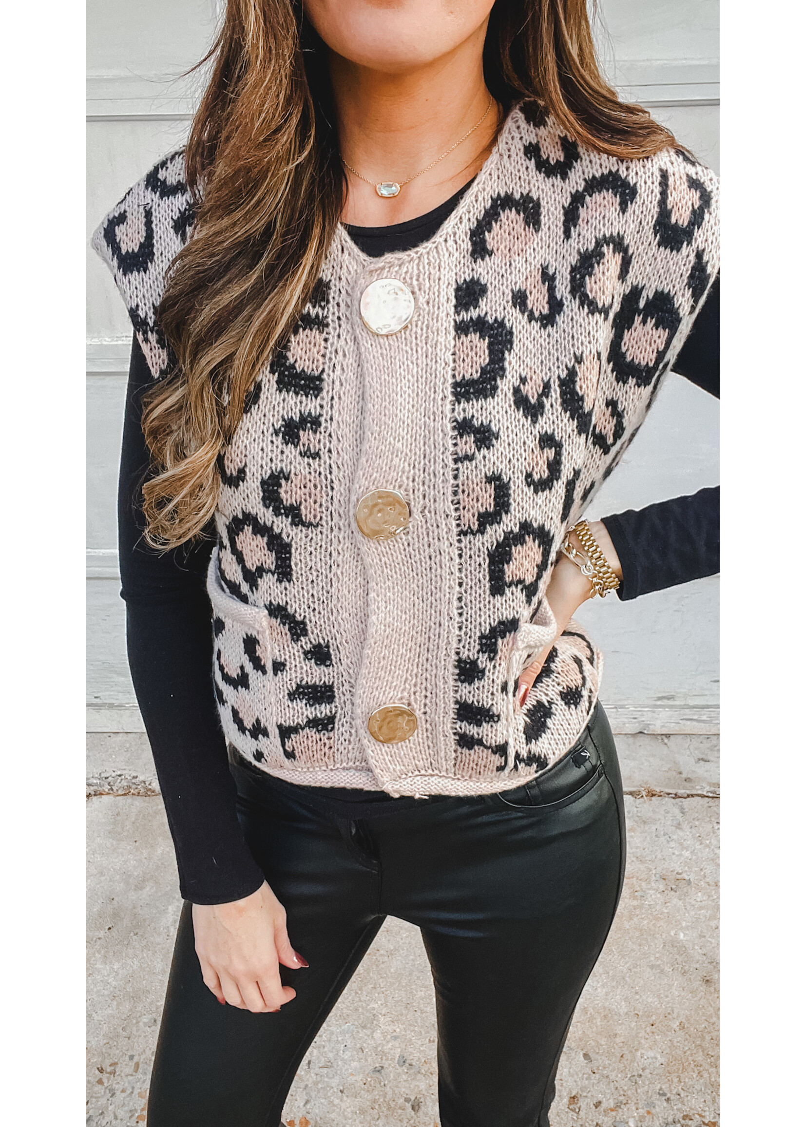Clocking In Leopard Sweater Vest