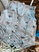 Emerie Denim Vest with Embroidery Detail
