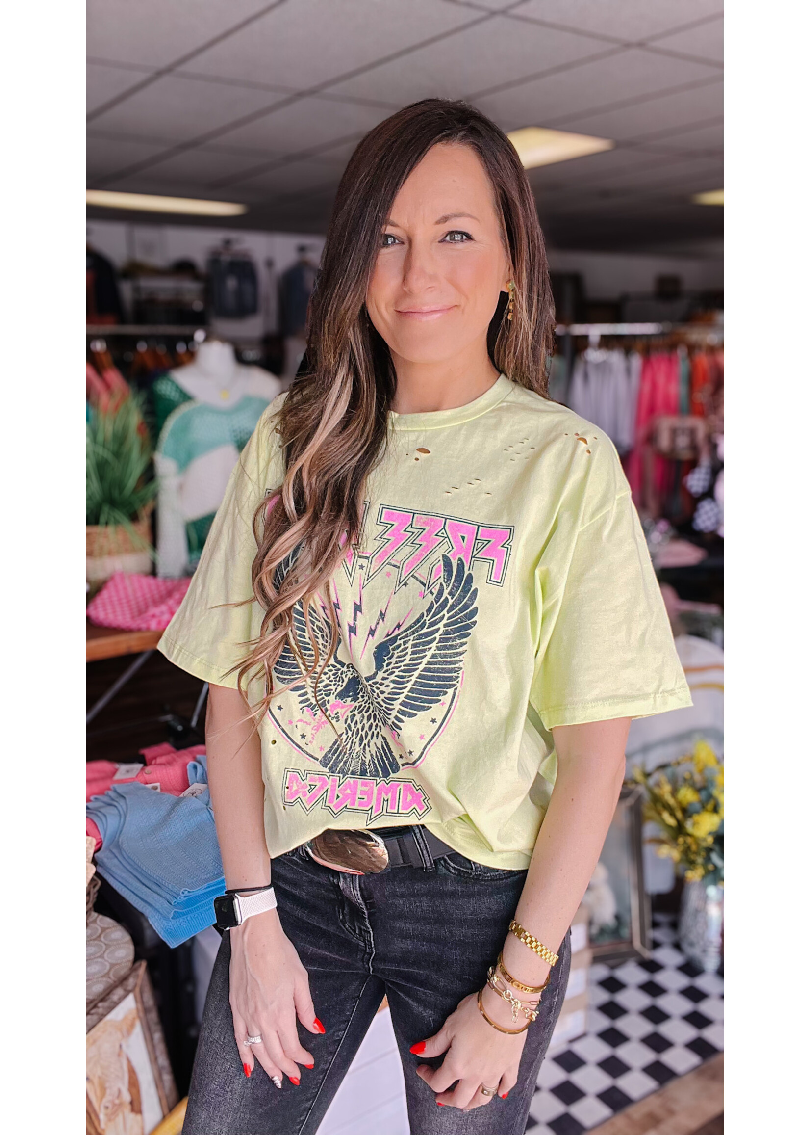 Free Bird American Distressed  Graphic Tee