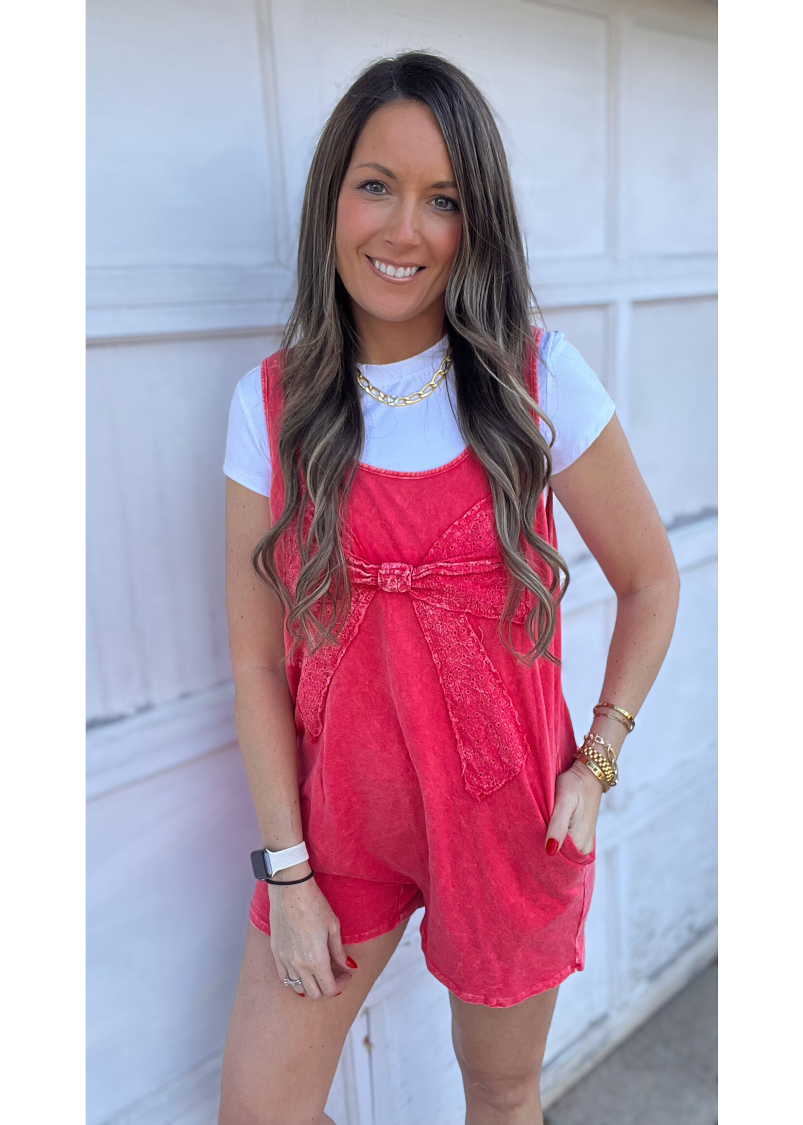 Sweet Days Mineral Wash Bow Romper