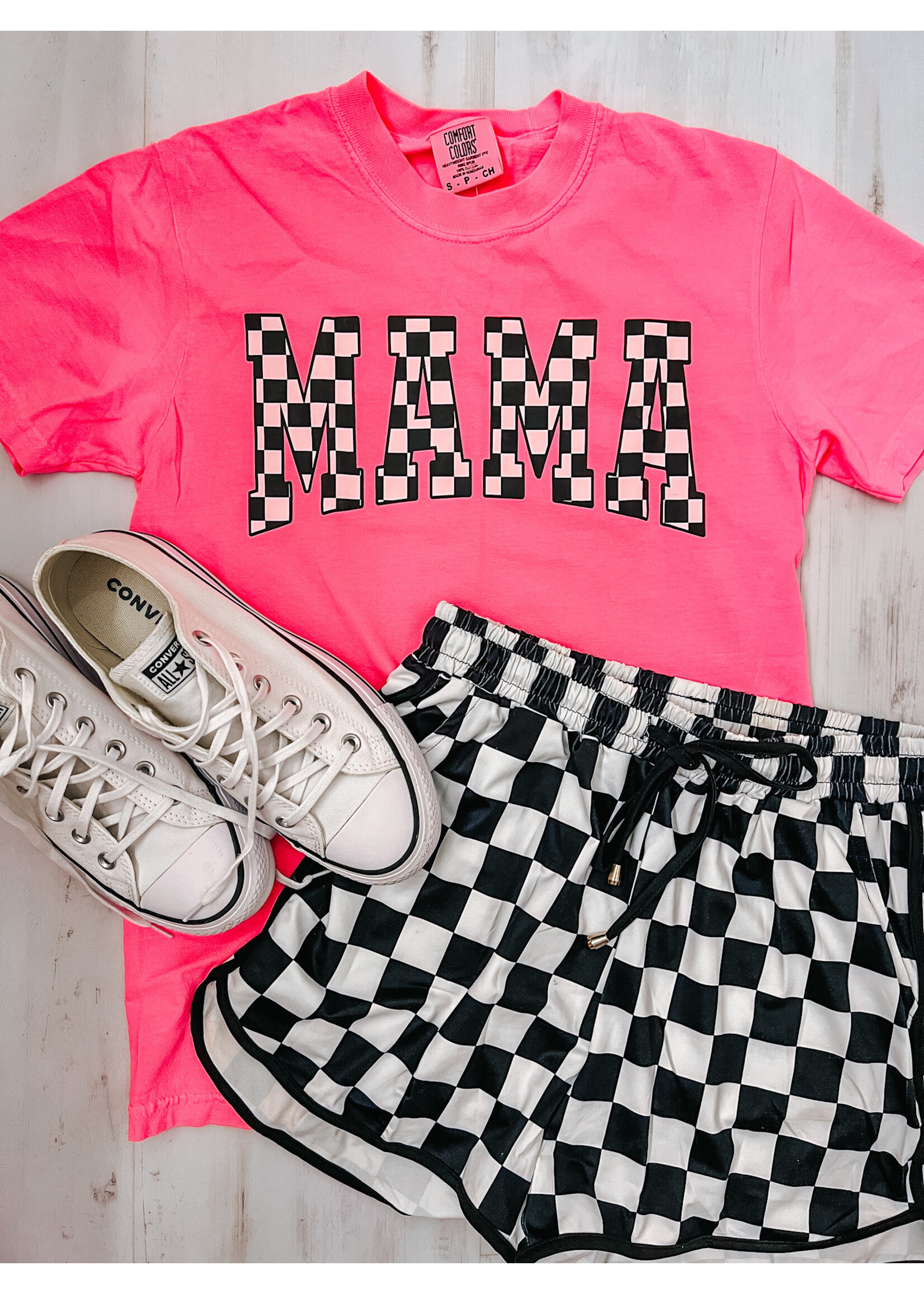 Checkered Mama Neon Tee
