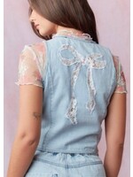 Lace Bow Detail Washed Denim Vest