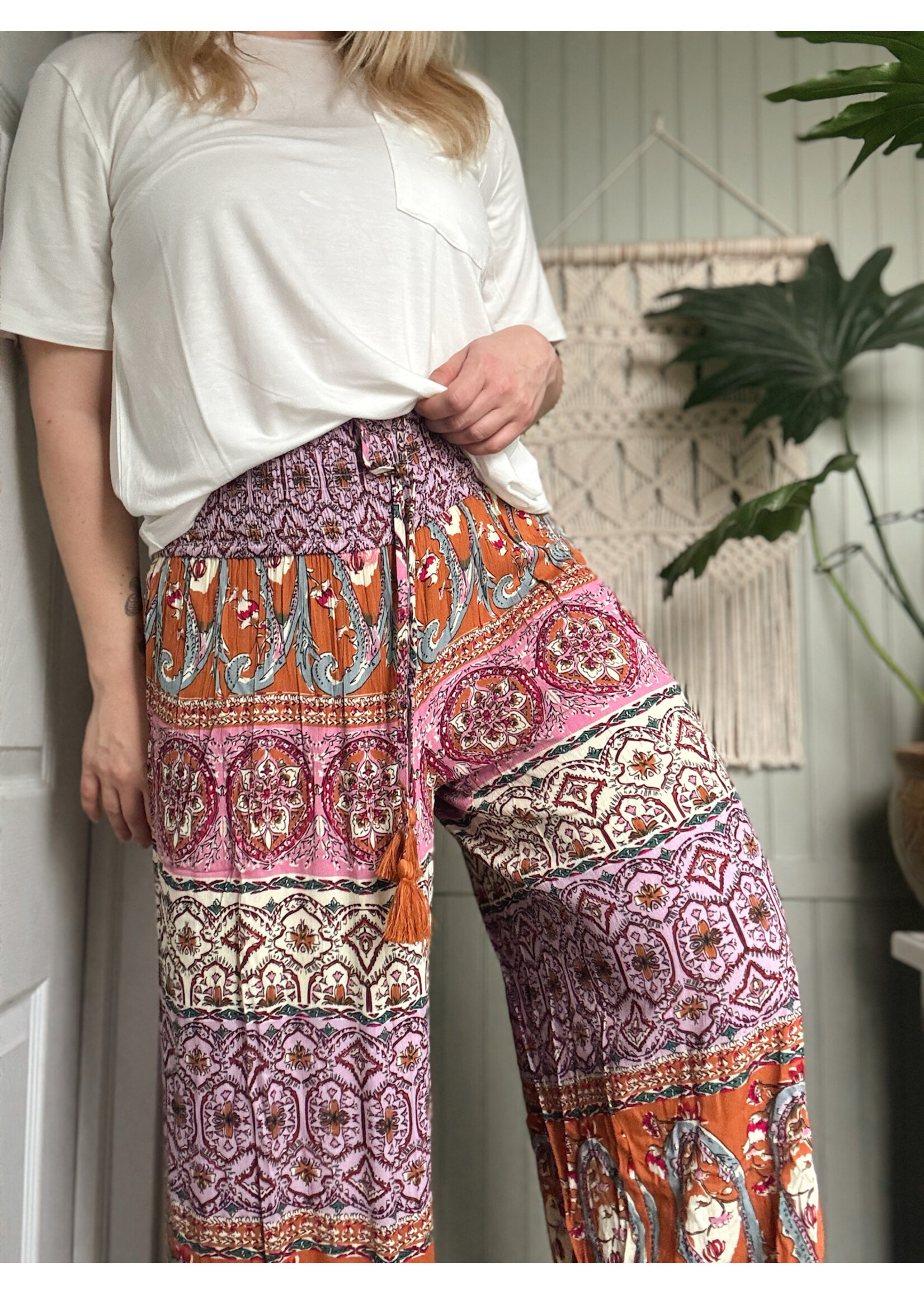 Trendsetter Boho Smocking Wide Leg Pants