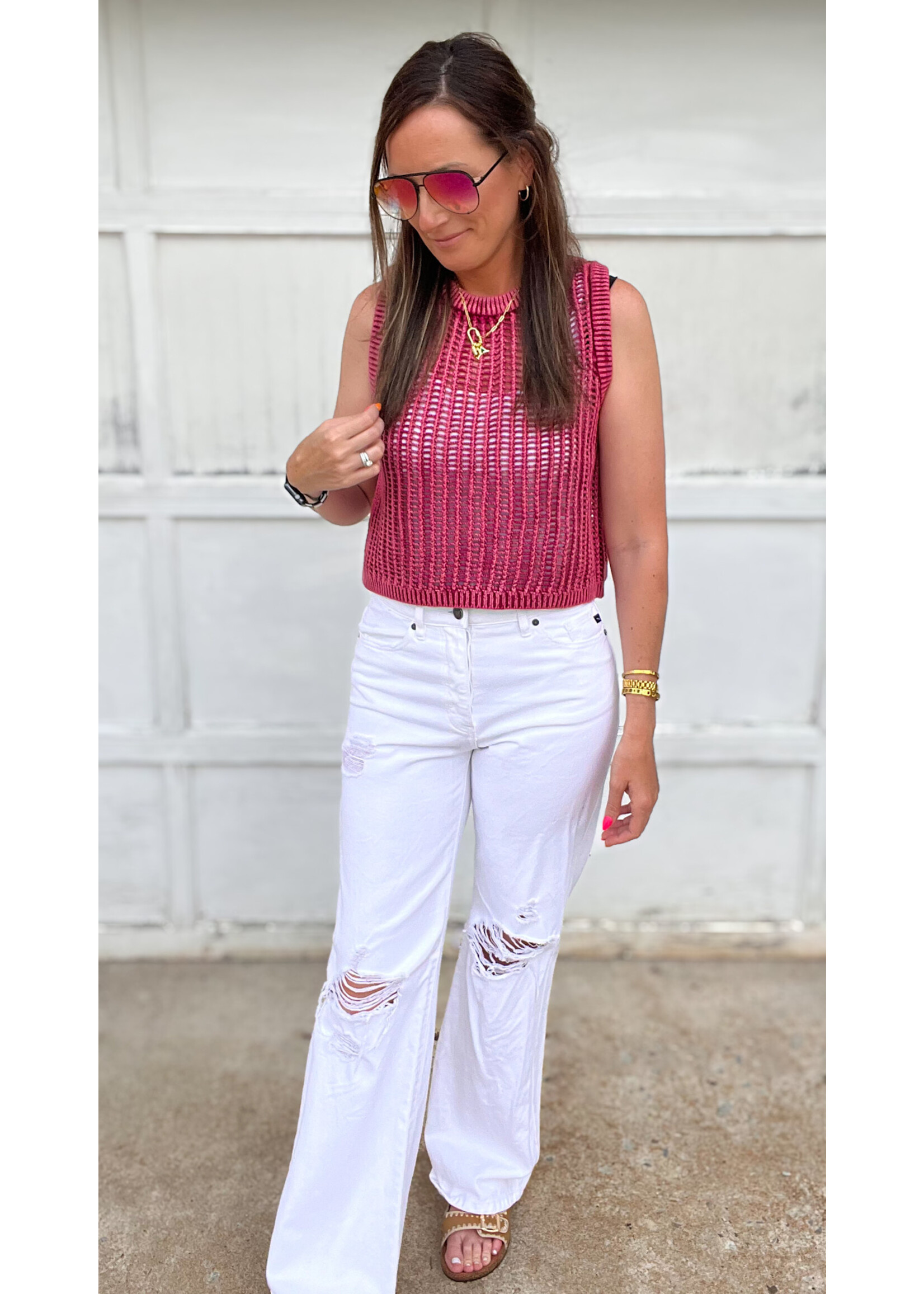 Dessie Acid Washed Crochet Tank