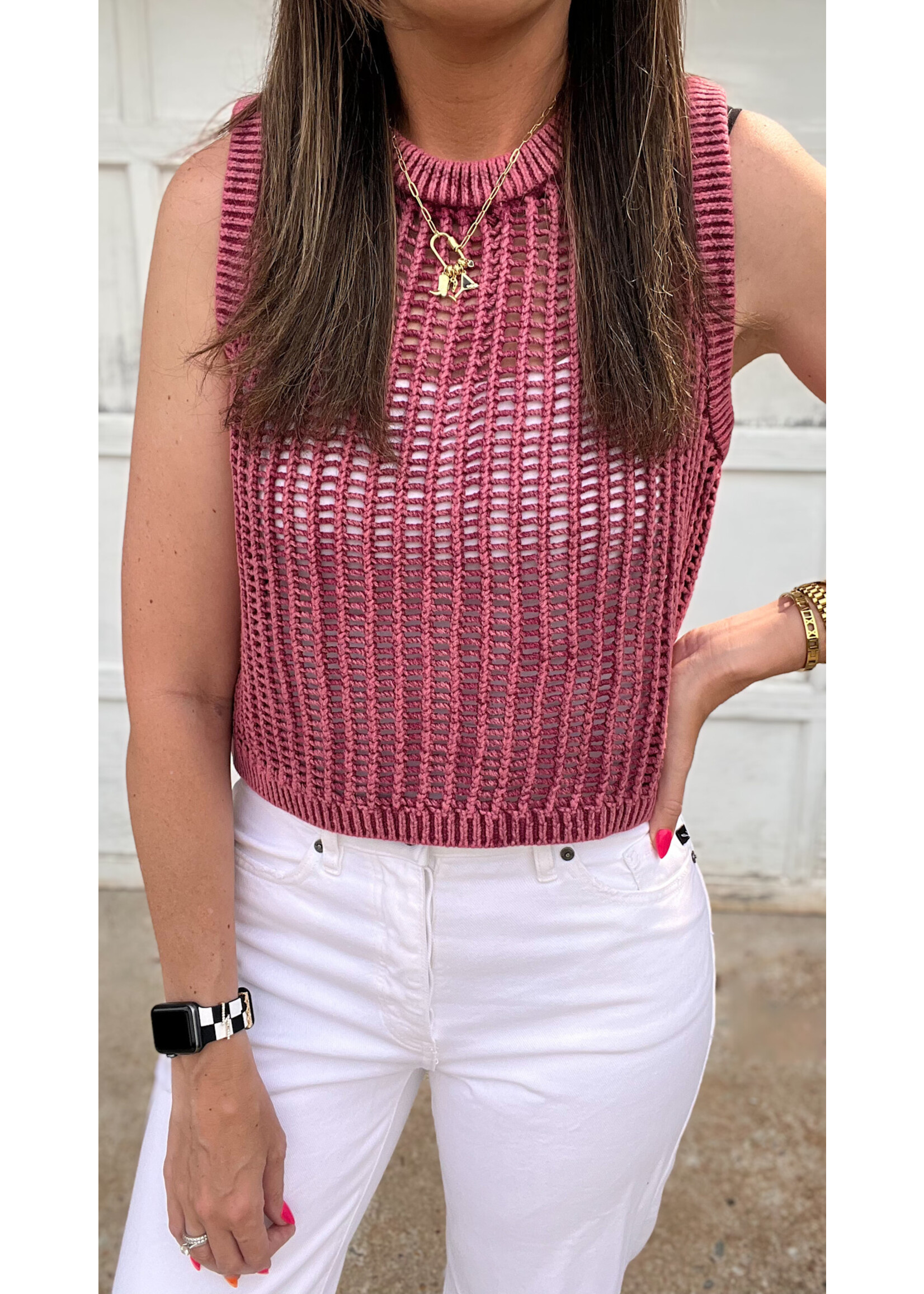 Dessie Acid Washed Crochet Tank