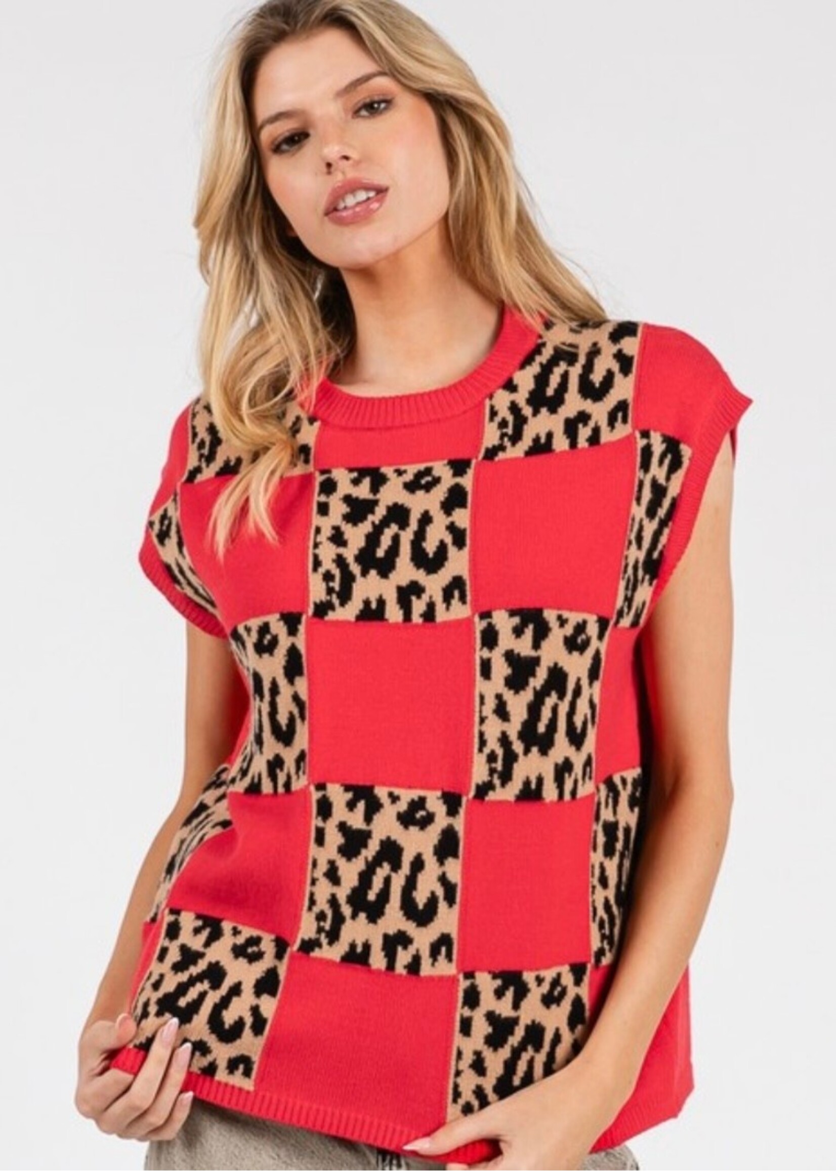 Roc Checkered Leopard Sweater Vest