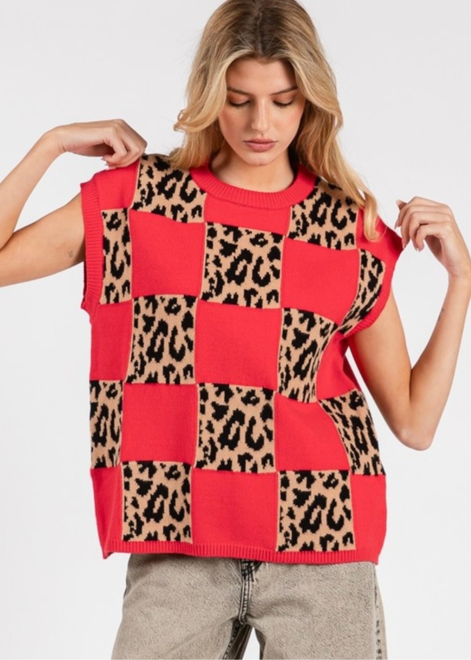 Roc Checkered Leopard Sweater Vest