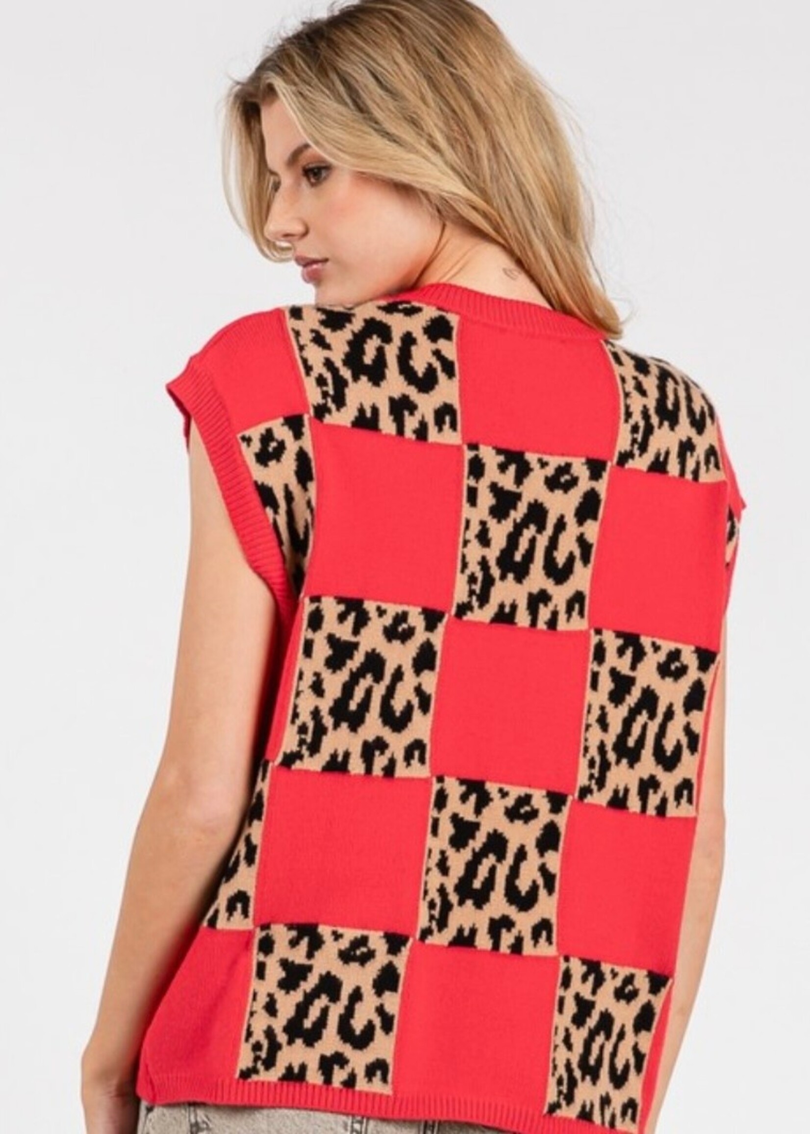 Roc Checkered Leopard Sweater Vest