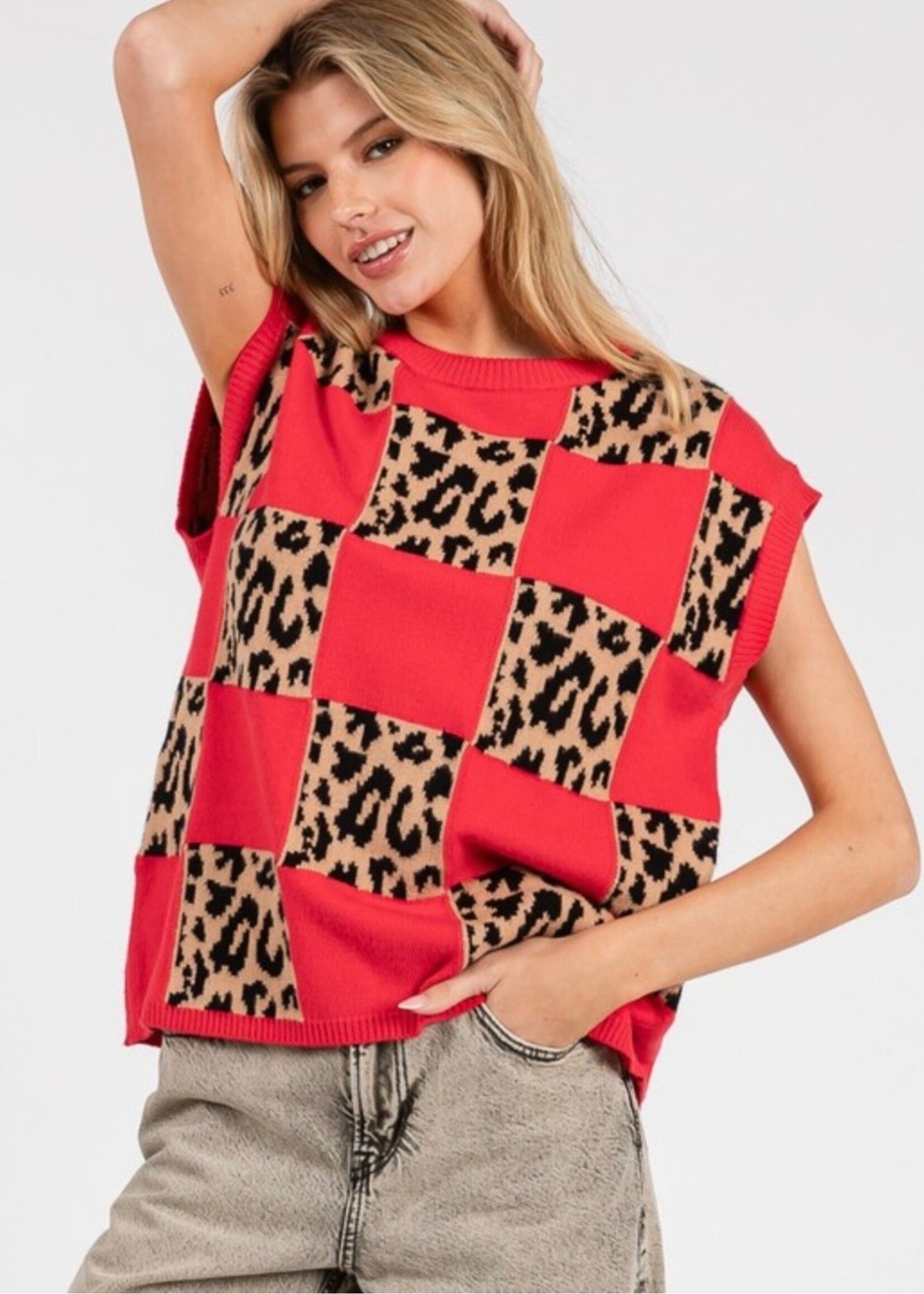 Roc Checkered Leopard Sweater Vest