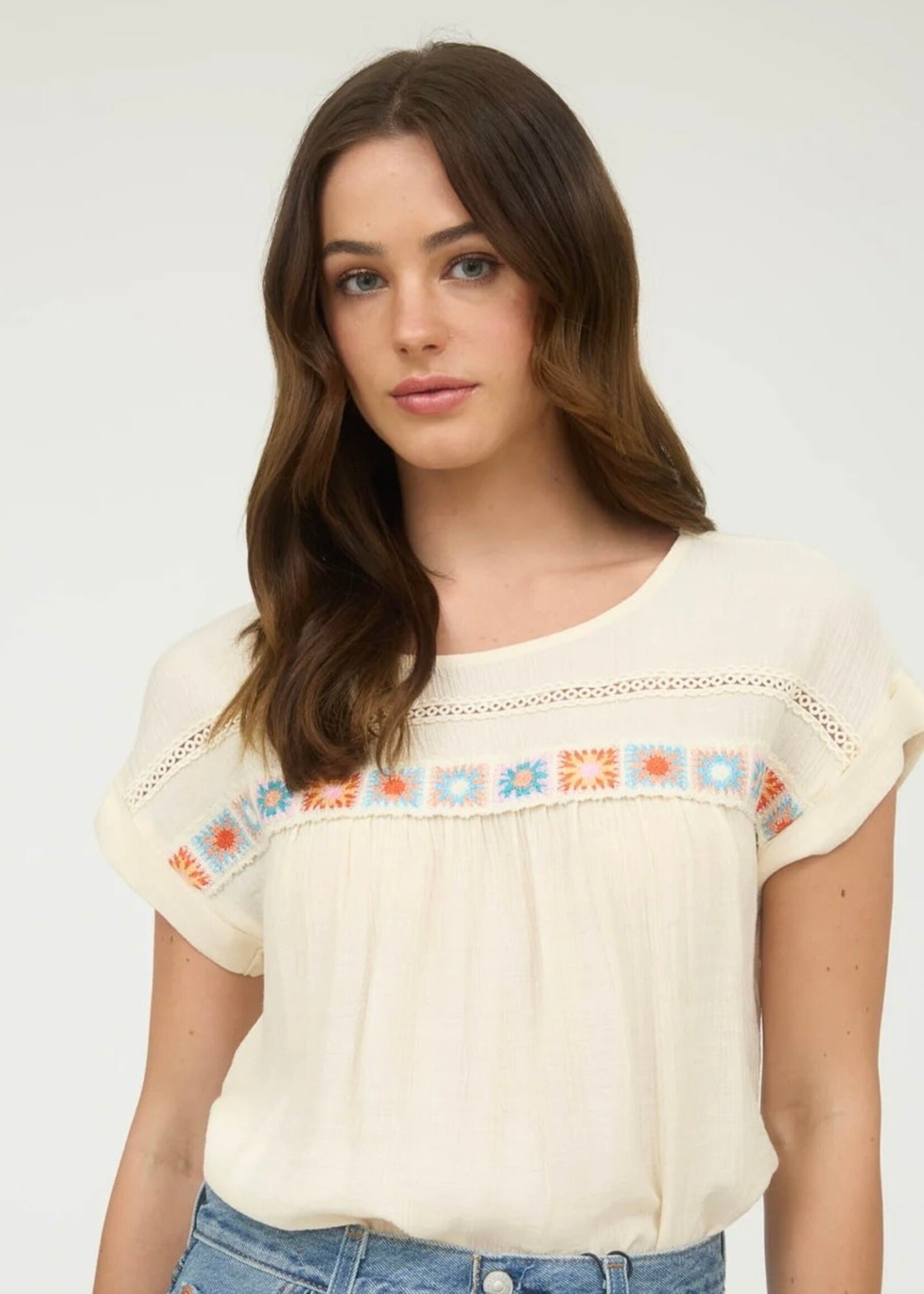 Marletta Lace Trim Crochet Top