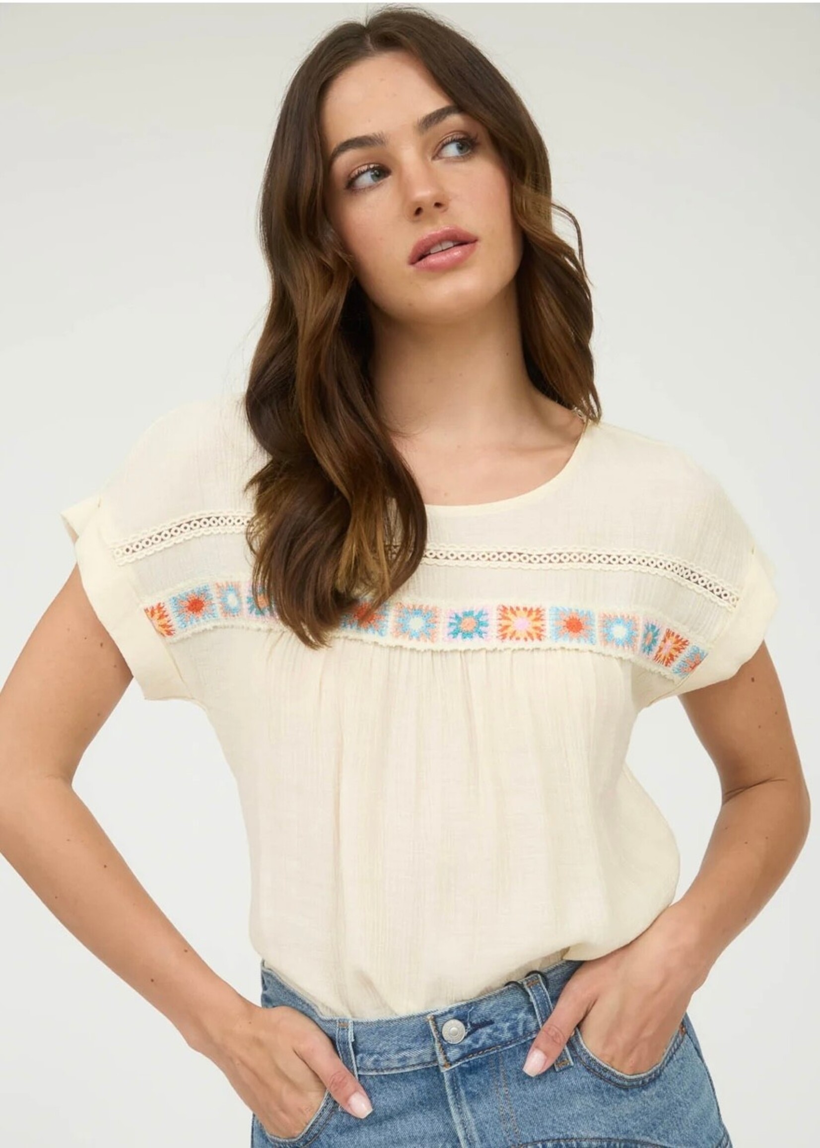Marletta Lace Trim Crochet Top