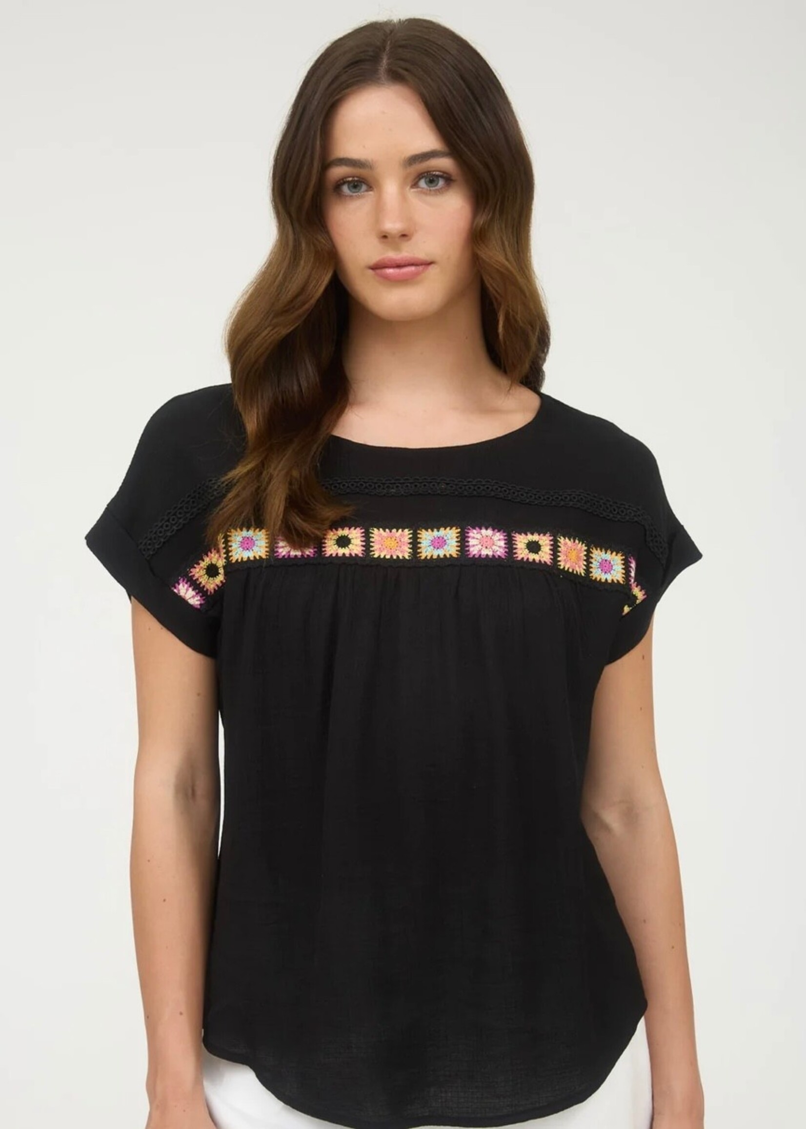 Marletta Lace Trim Crochet Top