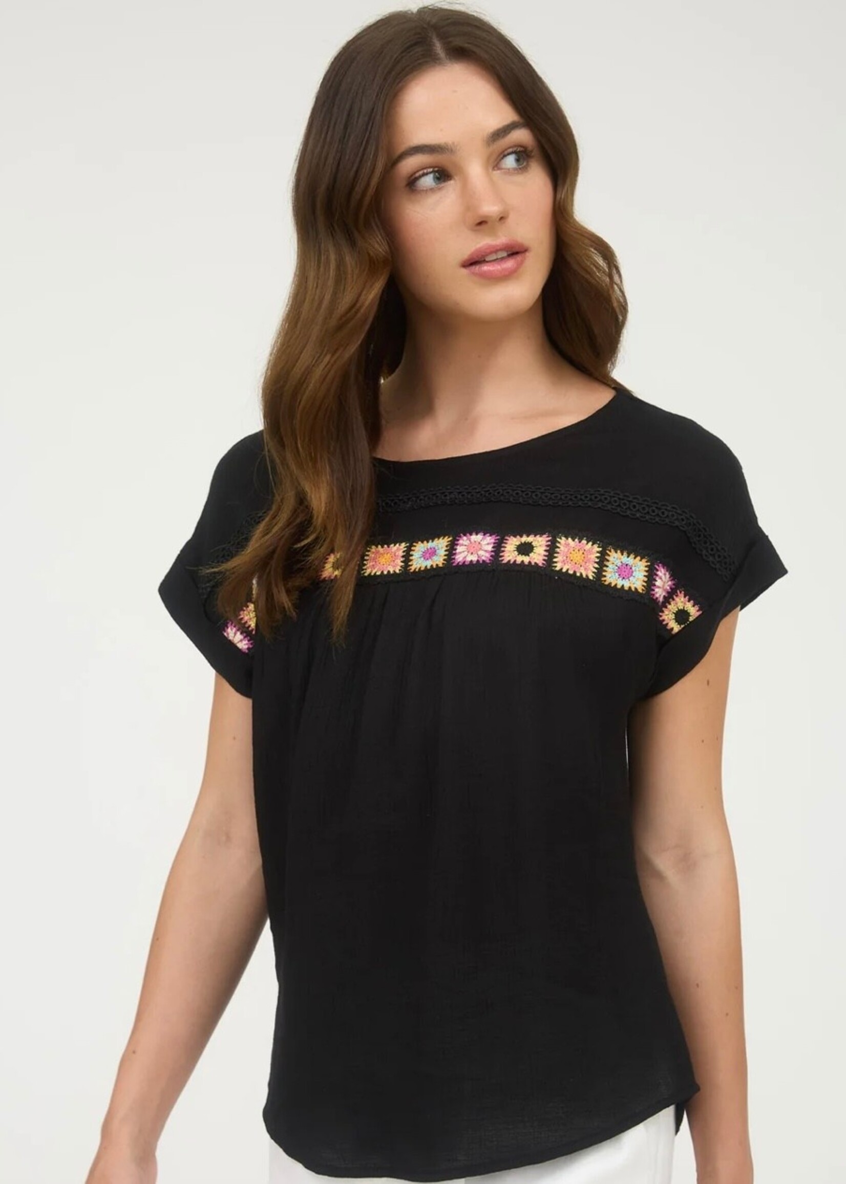 Marletta Lace Trim Crochet Top