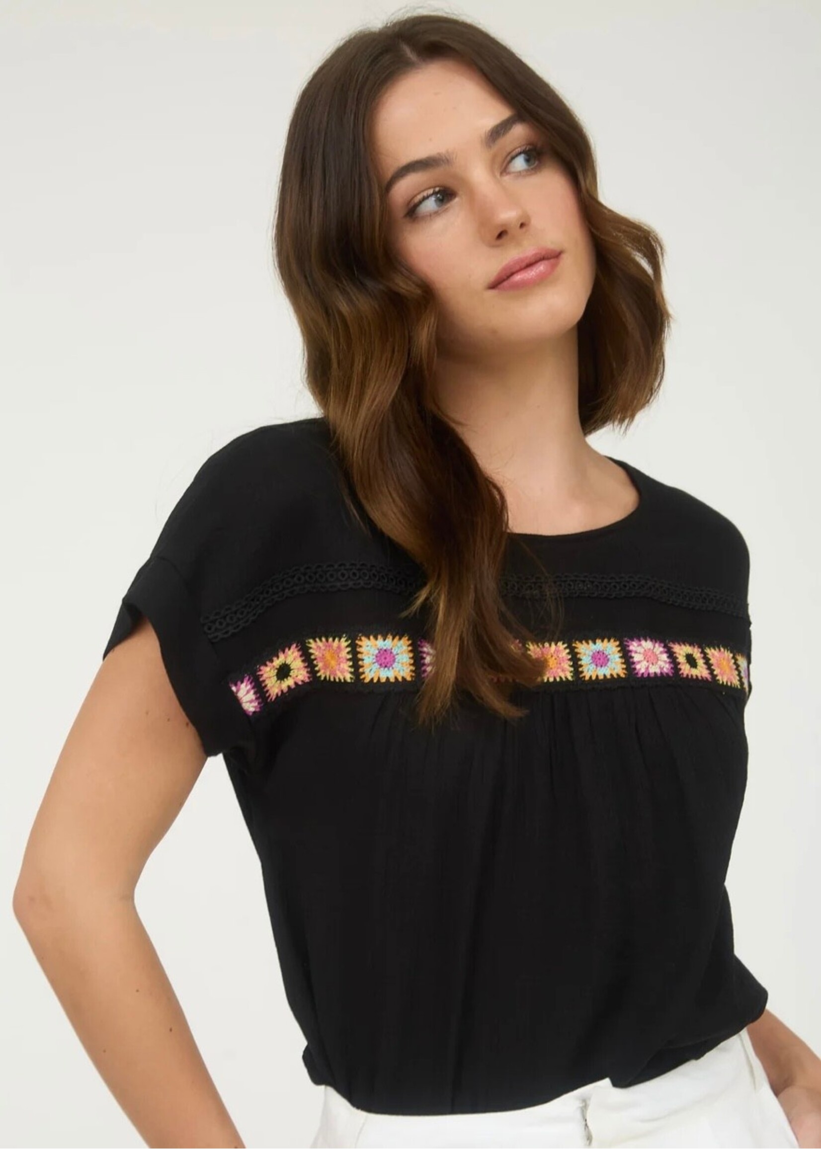 Marletta Lace Trim Crochet Top
