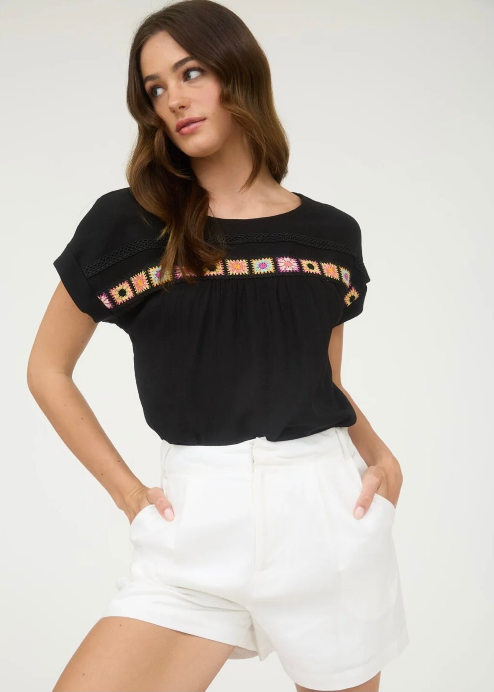 Marletta Lace Trim Crochet Top