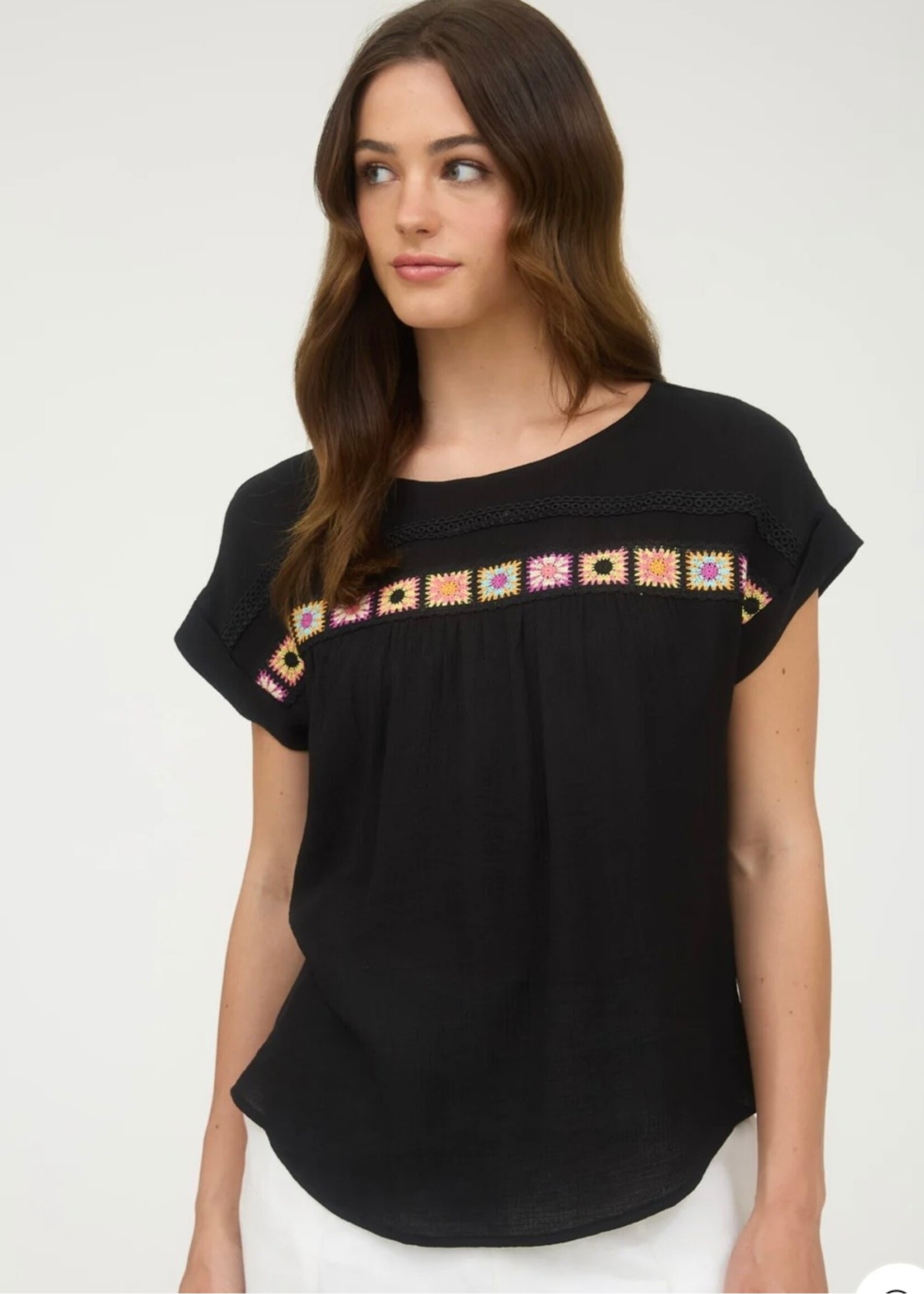 Marletta Lace Trim Crochet Top