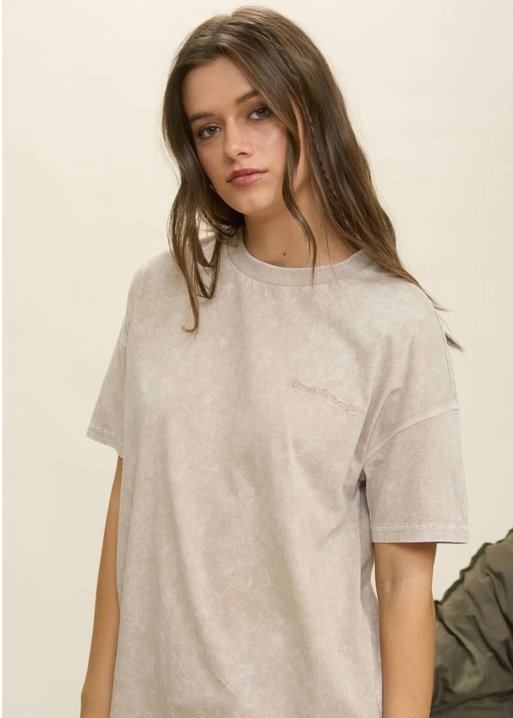 Good Vibes Embroidered Washed Tee