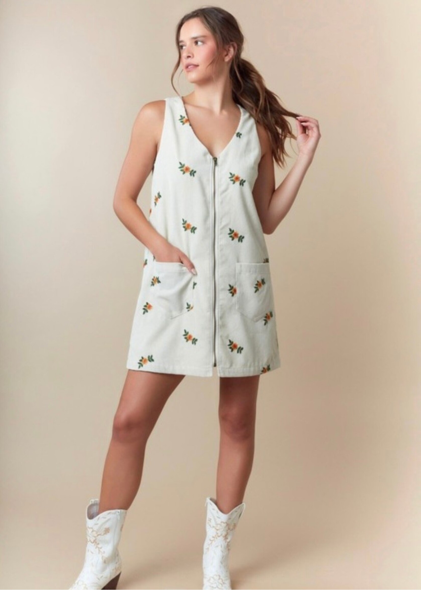 Aliana Embroidered Corduroy Dress