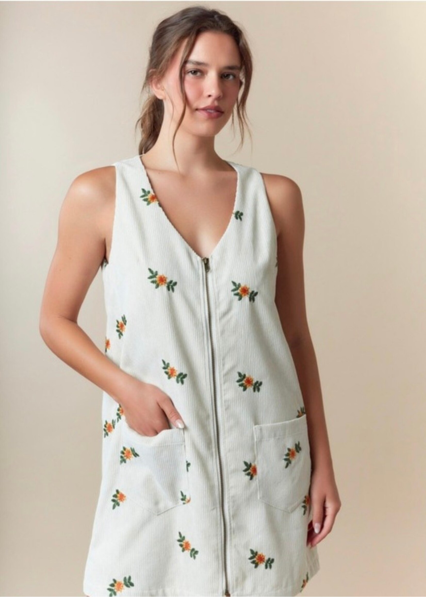 Aliana Embroidered Corduroy Dress
