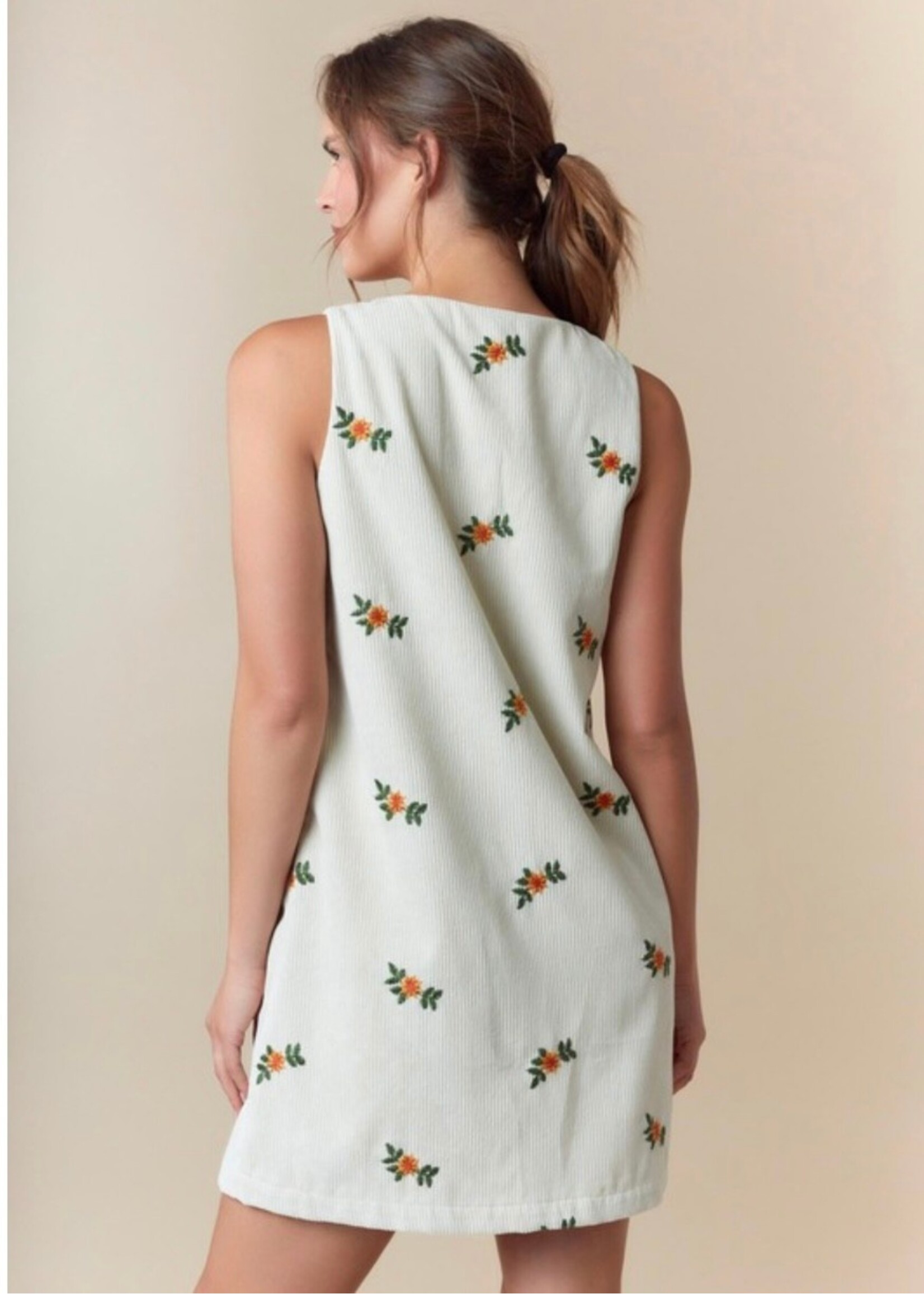 Aliana Embroidered Corduroy Dress