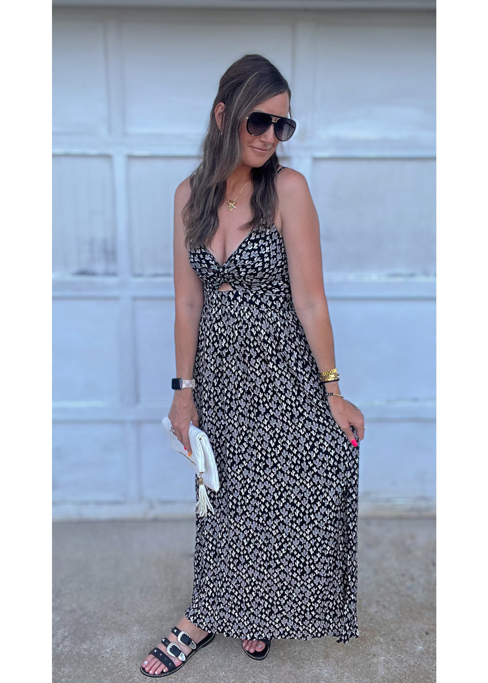 Cactus Print Cut Out Maxi Dress