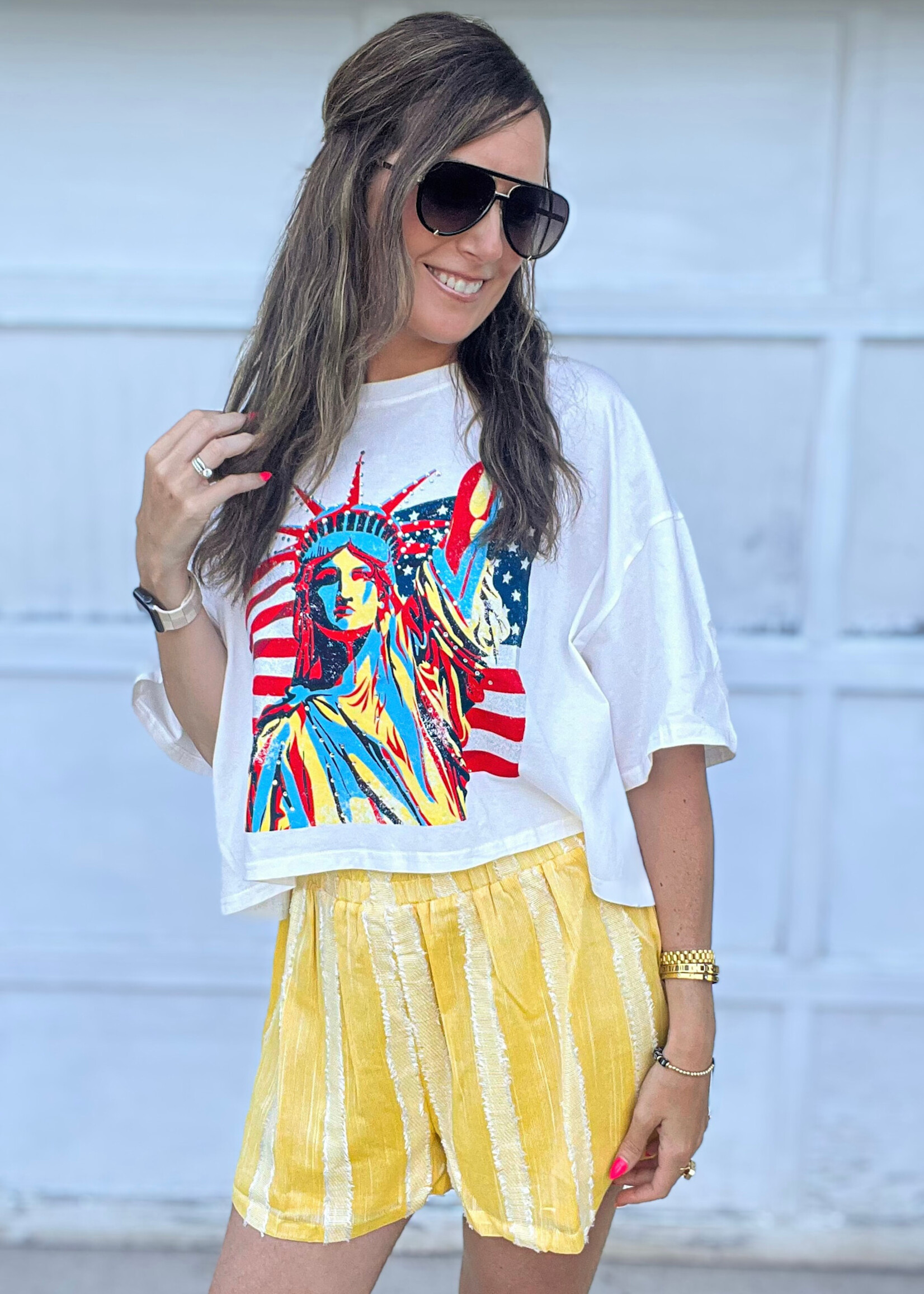 Lady Liberty Rhinestone Cropped Tee