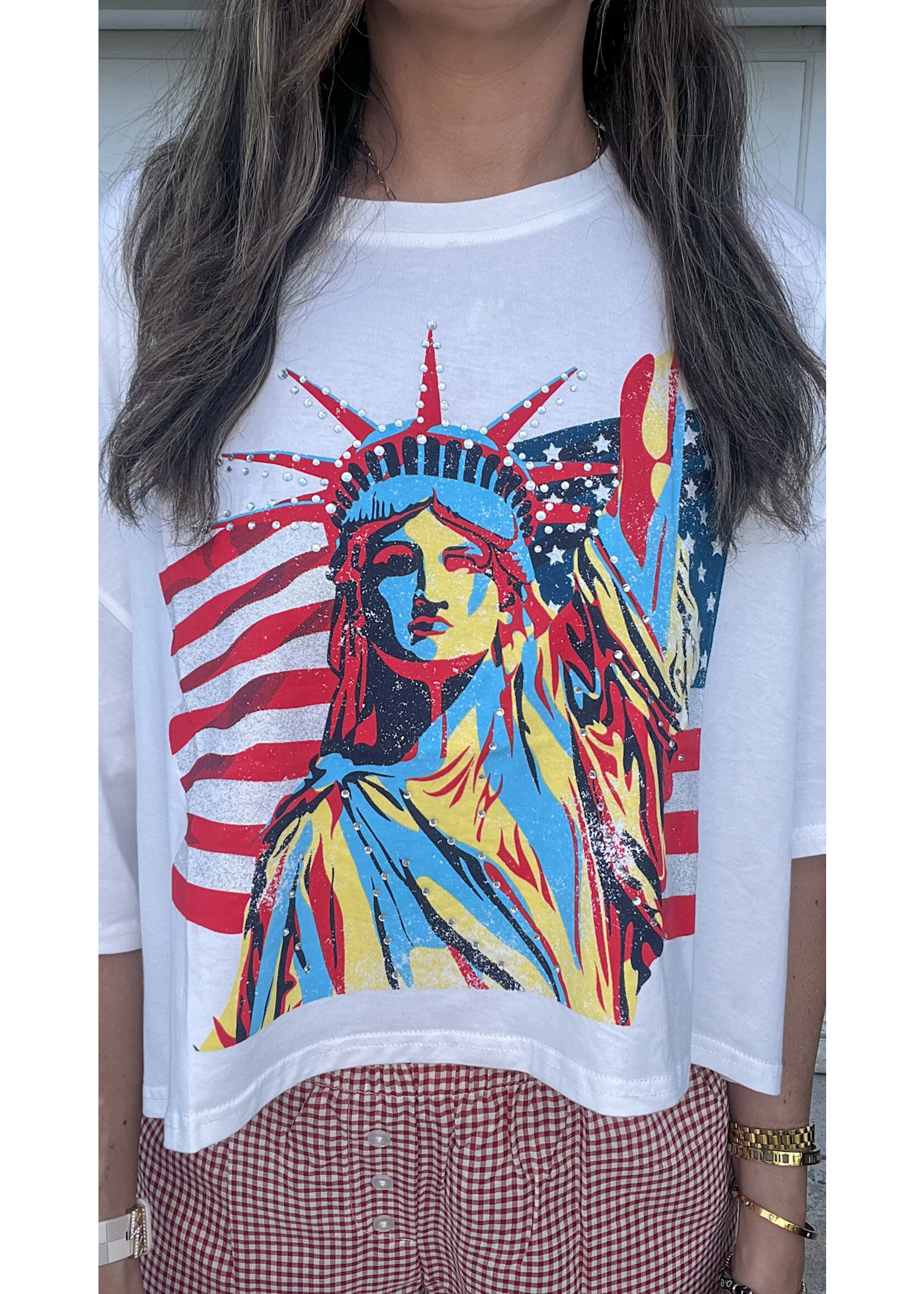 Lady Liberty Rhinestone Cropped Tee