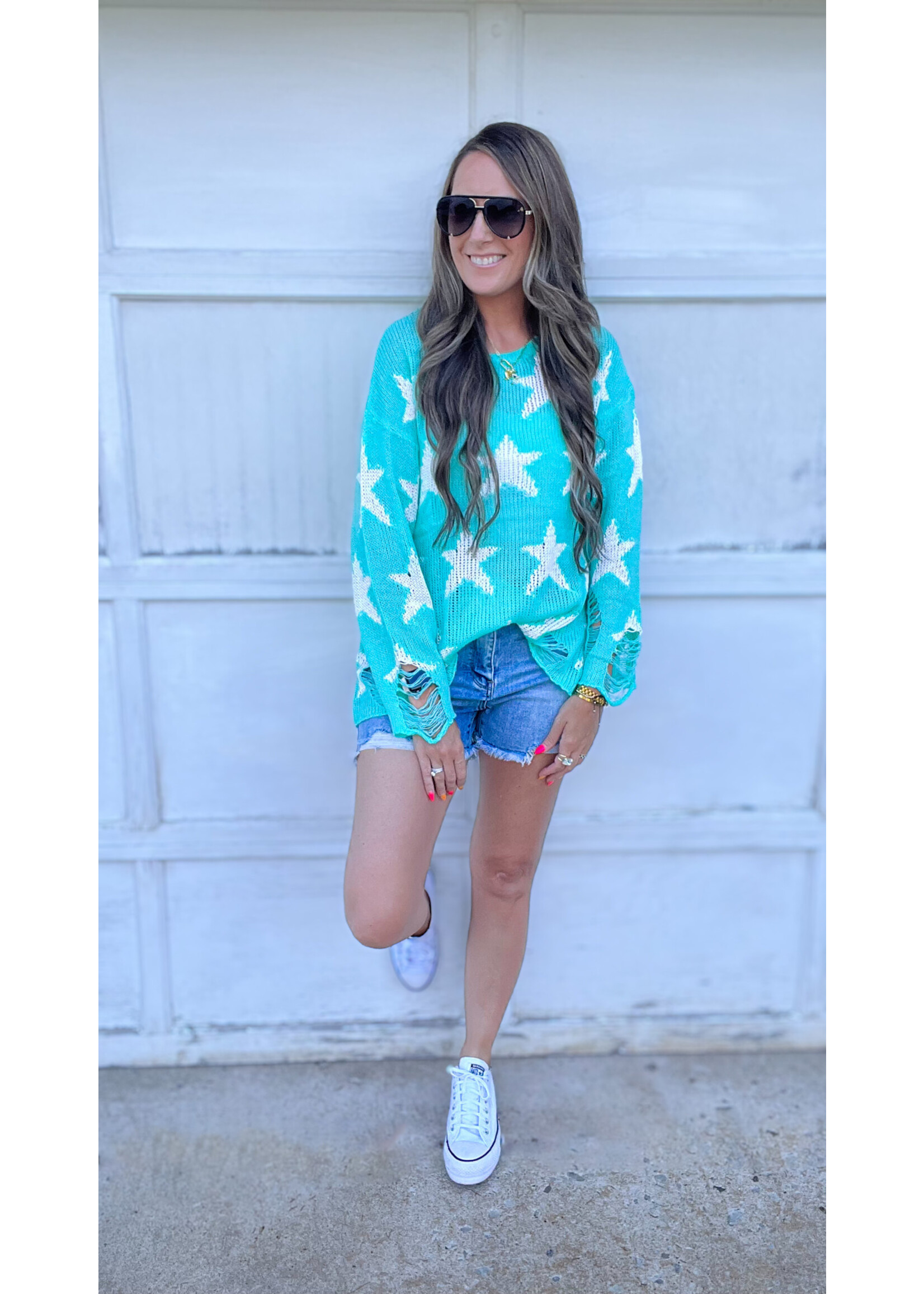 Seeing Stars Distressed Sweater