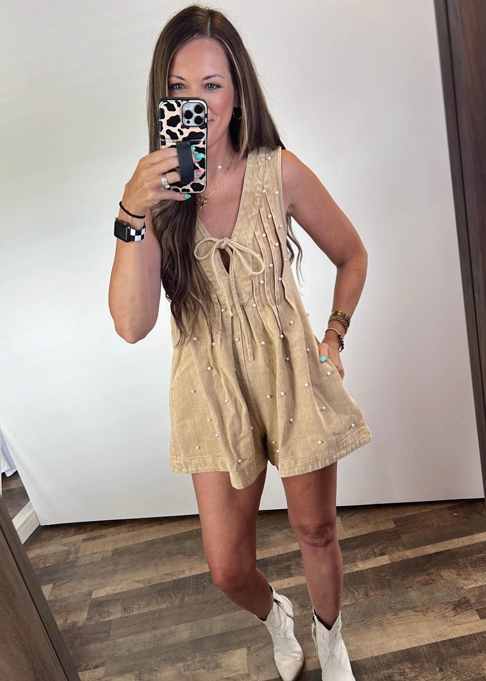 Demi Mineral Wash Denim Pearl Romper