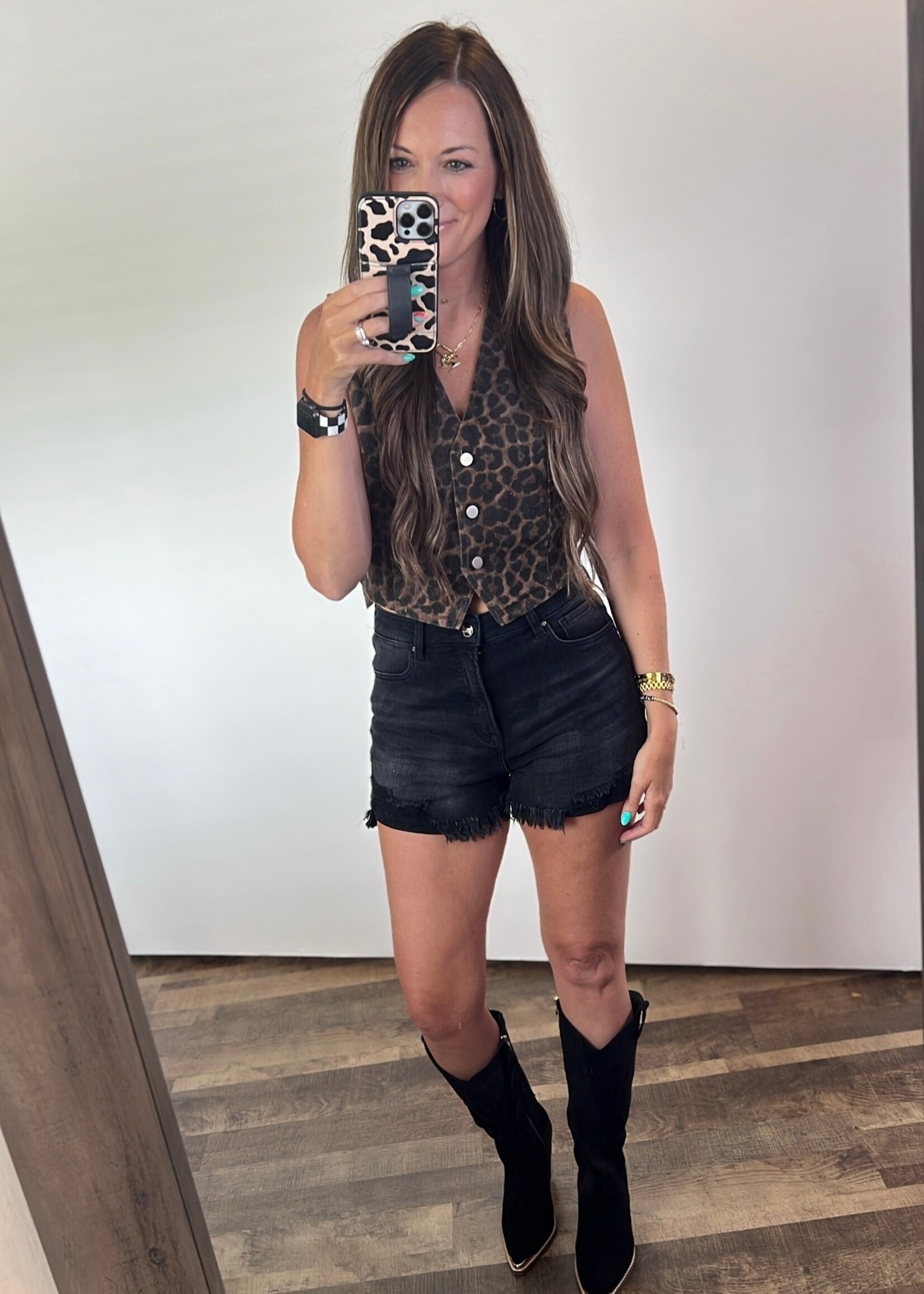 Luxee Leopard Denim Vest