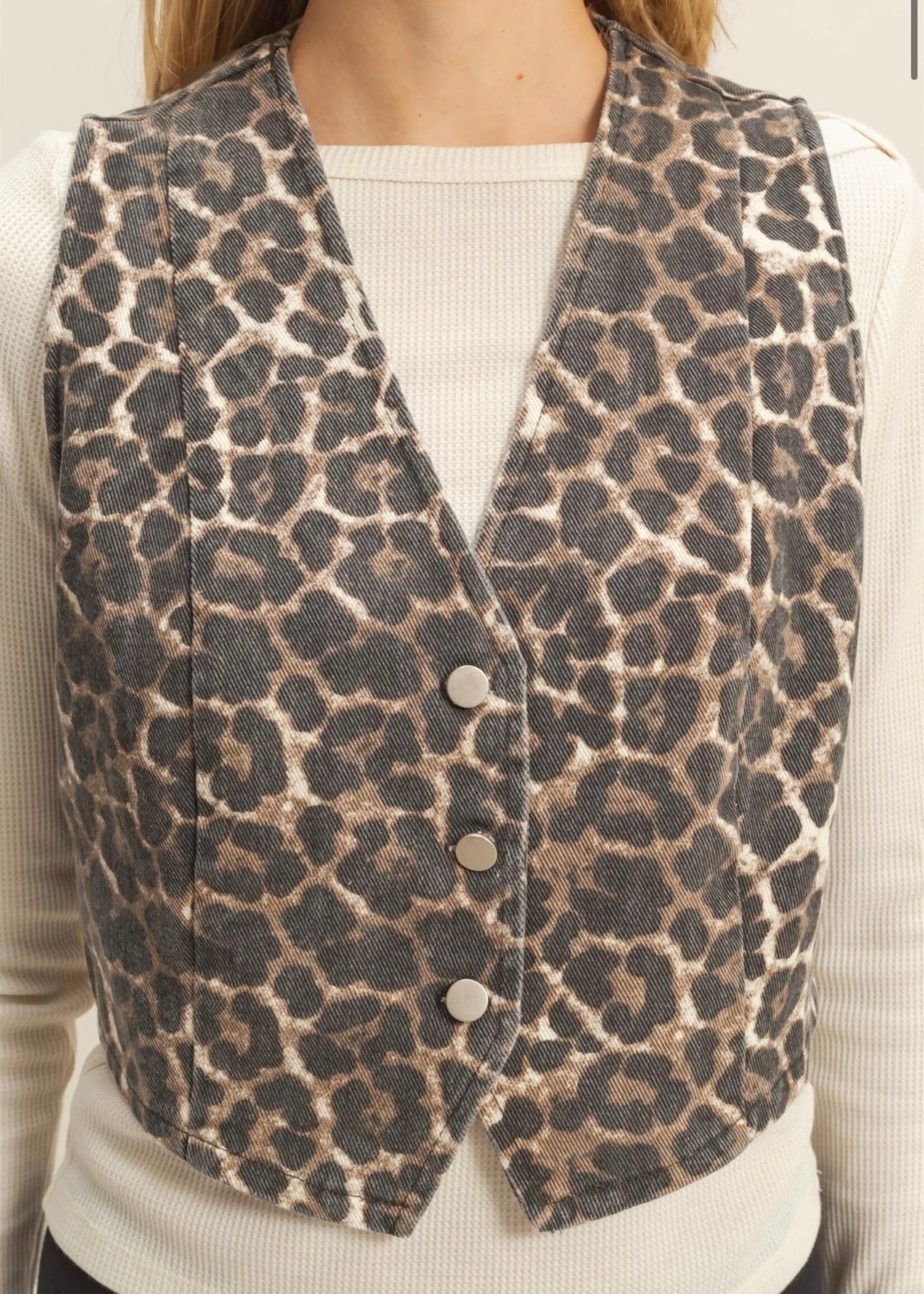 Luxee Leopard Denim Vest