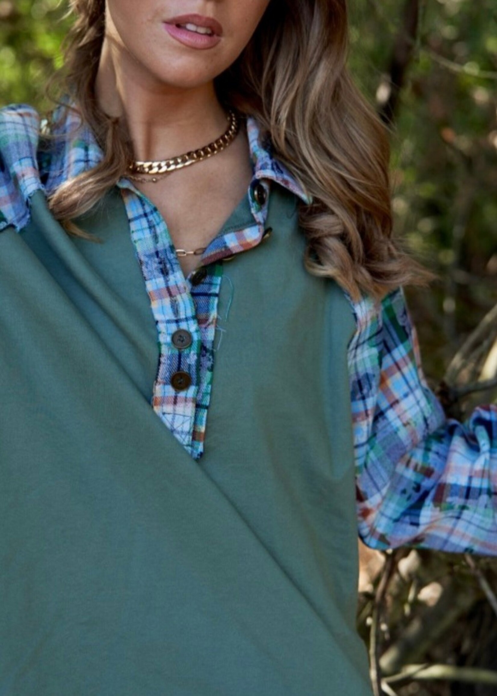 Jaqueline Mixed Media Plaid Henley