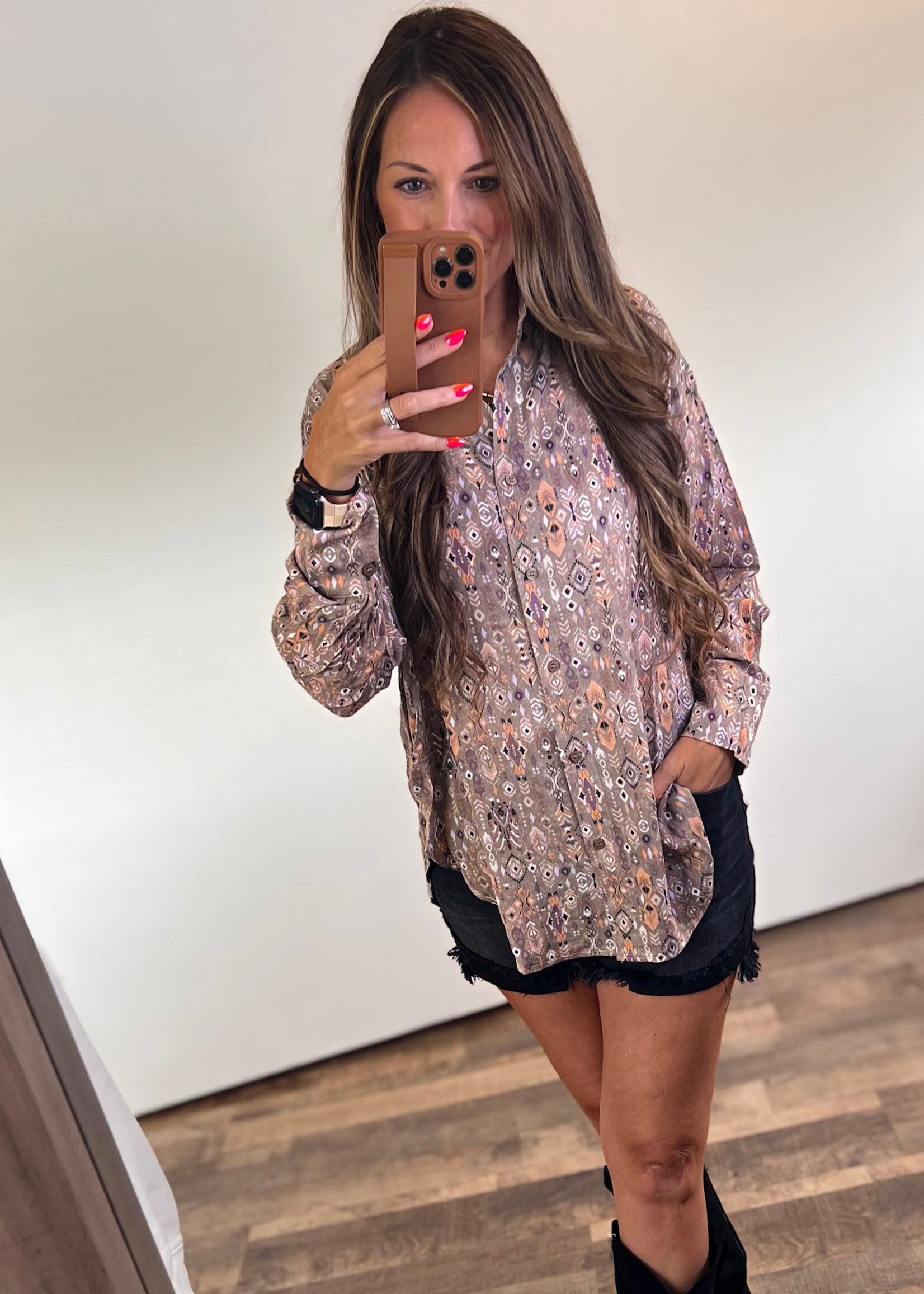 Tyra Aztec Print Button Down