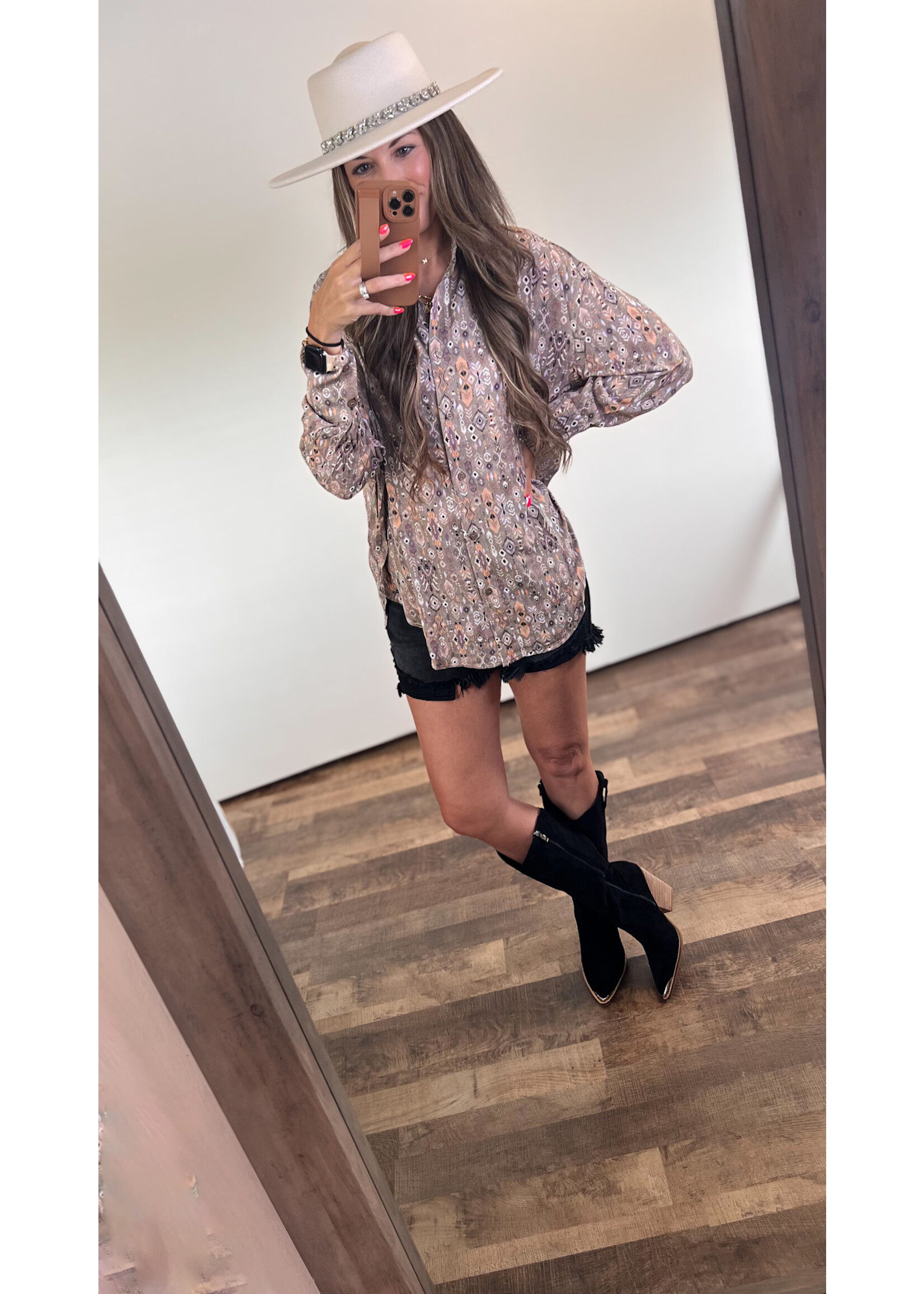 Tyra Aztec Print Button Down