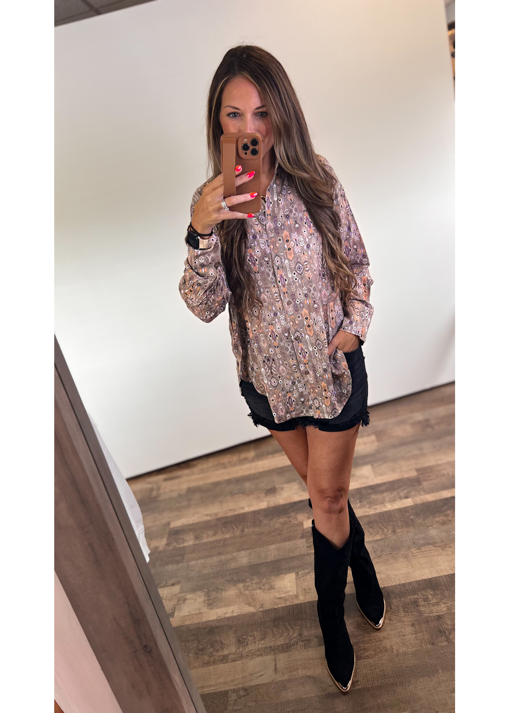 Tyra Aztec Print Button Down