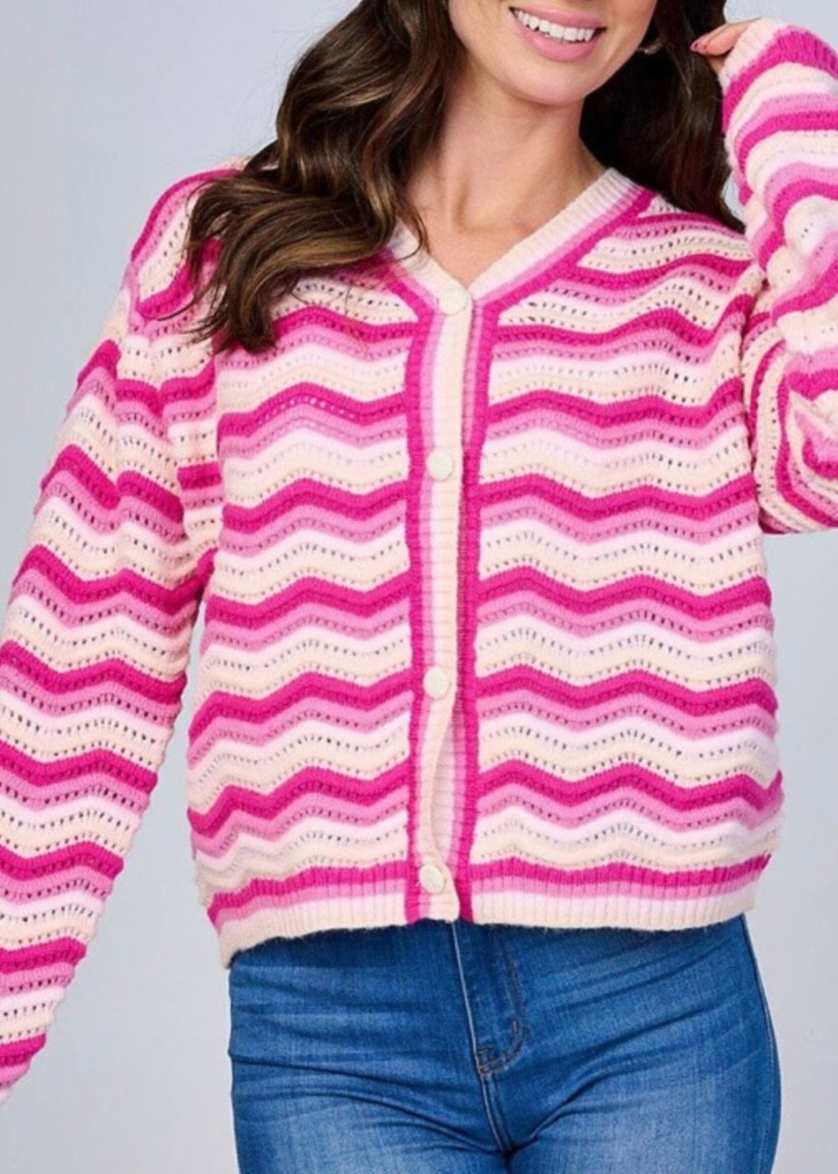 Bubblegum Colorblock Chevron Cardigan