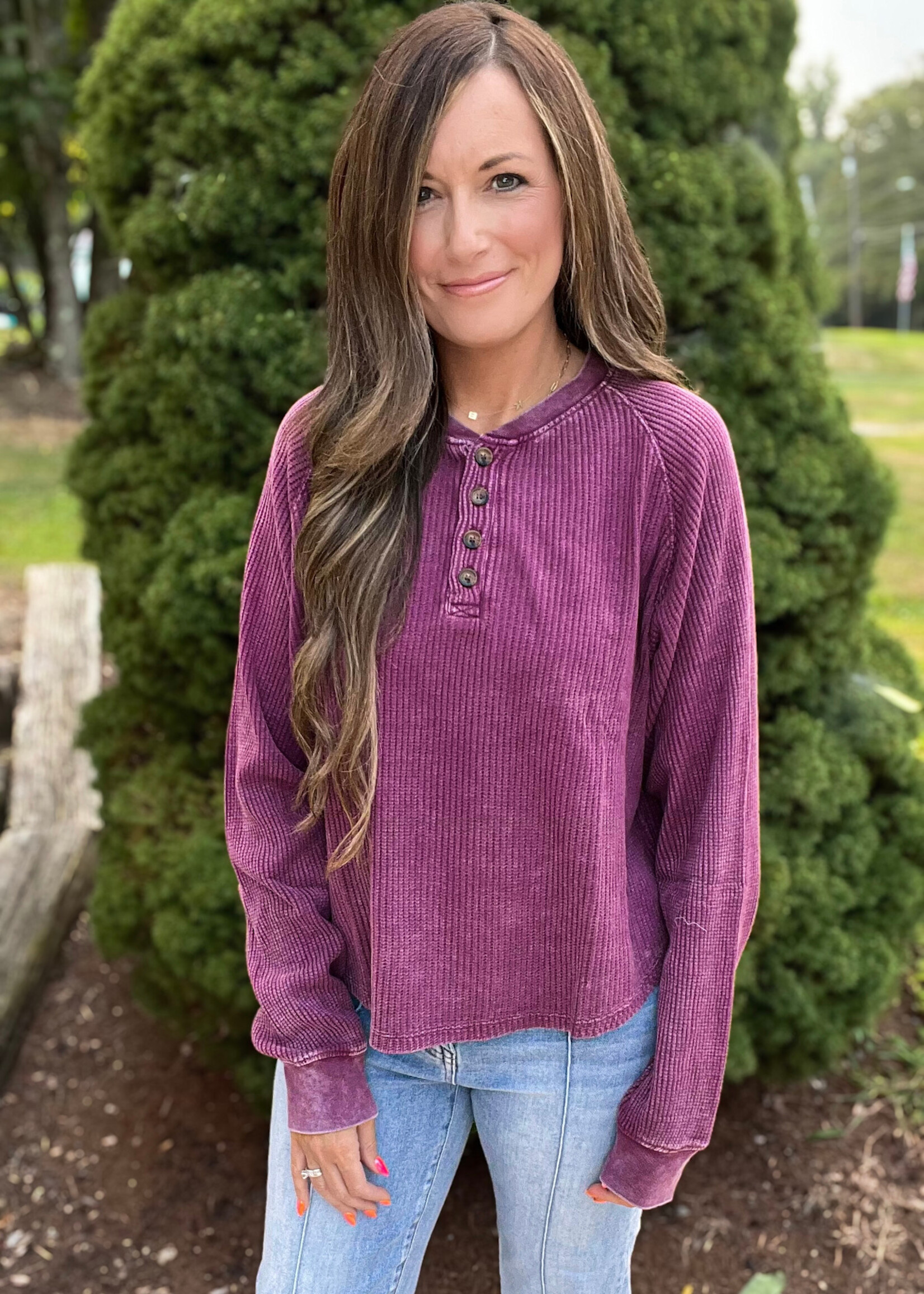 Lana Mineral Washed Waffle Henley Top