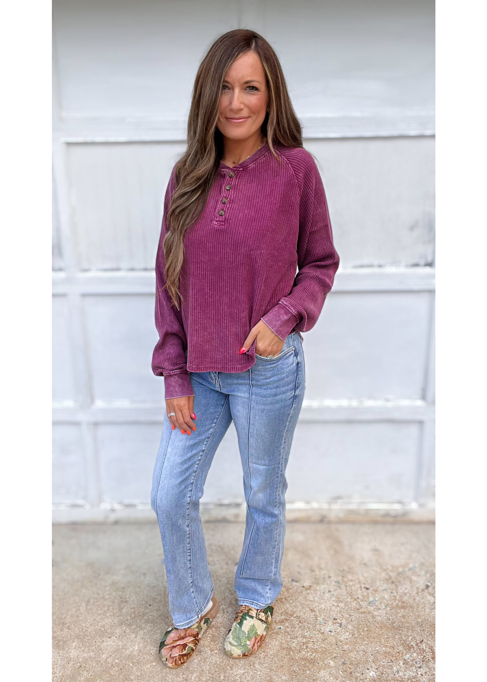 Lana Mineral Washed Waffle Henley Top