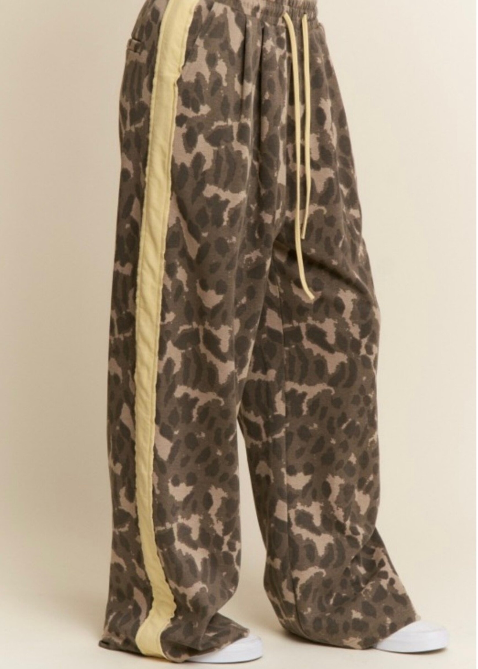 Levan Stripe Leopard Print  Wide Leg Pants