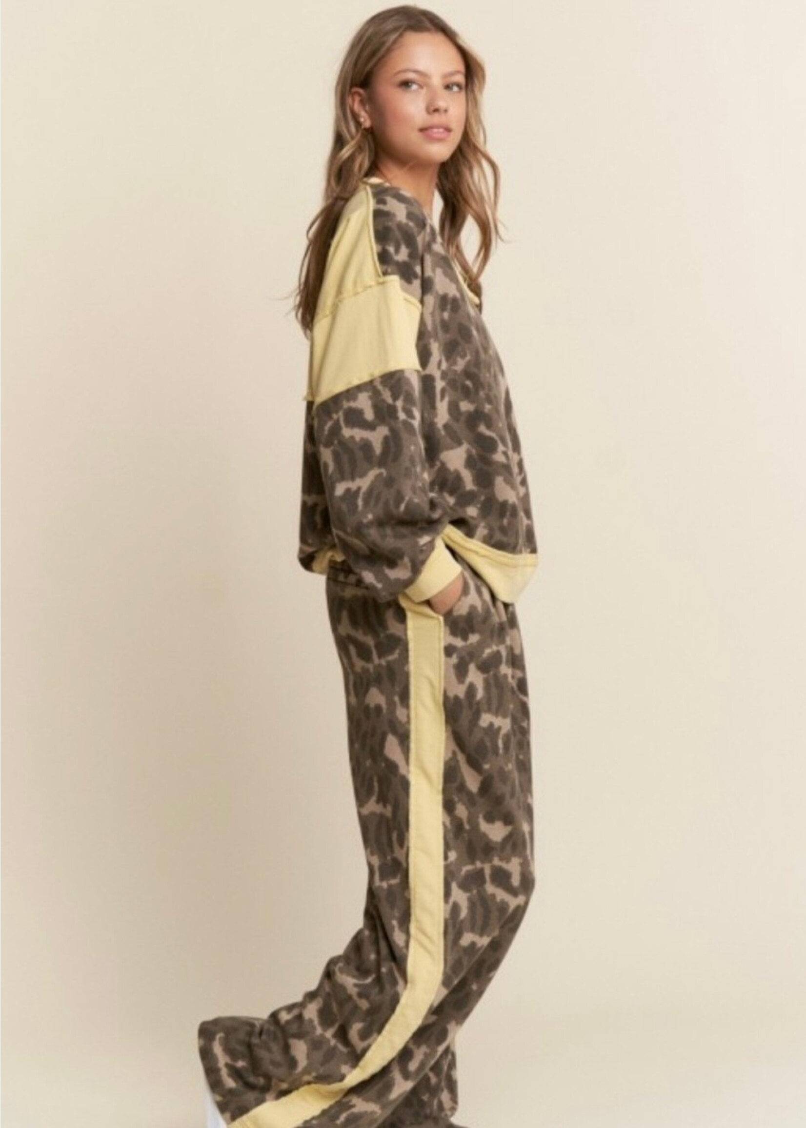Levan Stripe Leopard Print  Wide Leg Pants