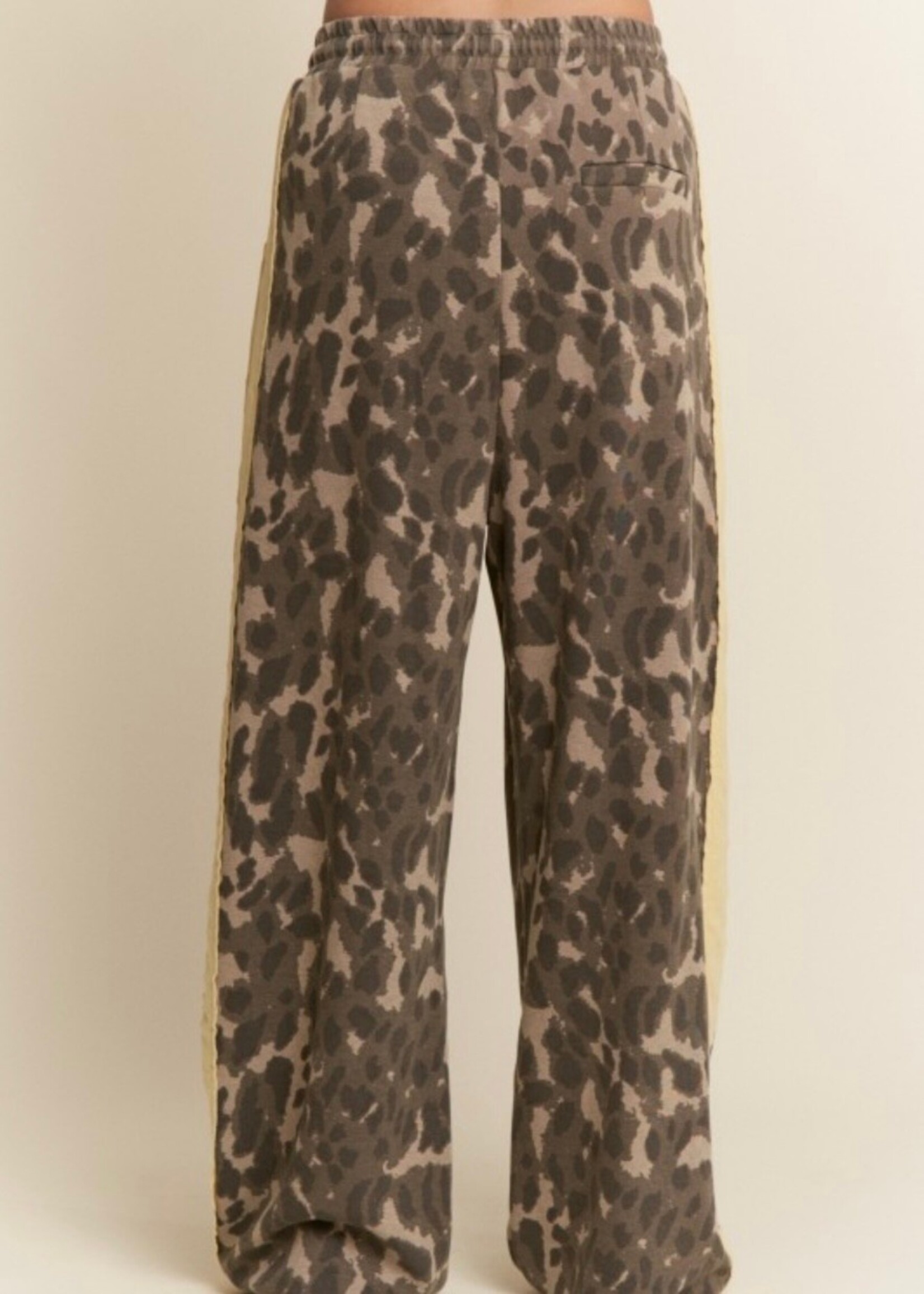 Levan Stripe Leopard Print  Wide Leg Pants