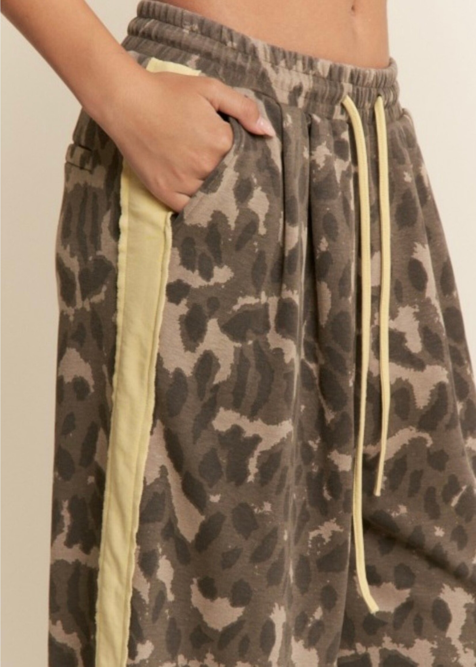 Levan Stripe Leopard Print  Wide Leg Pants